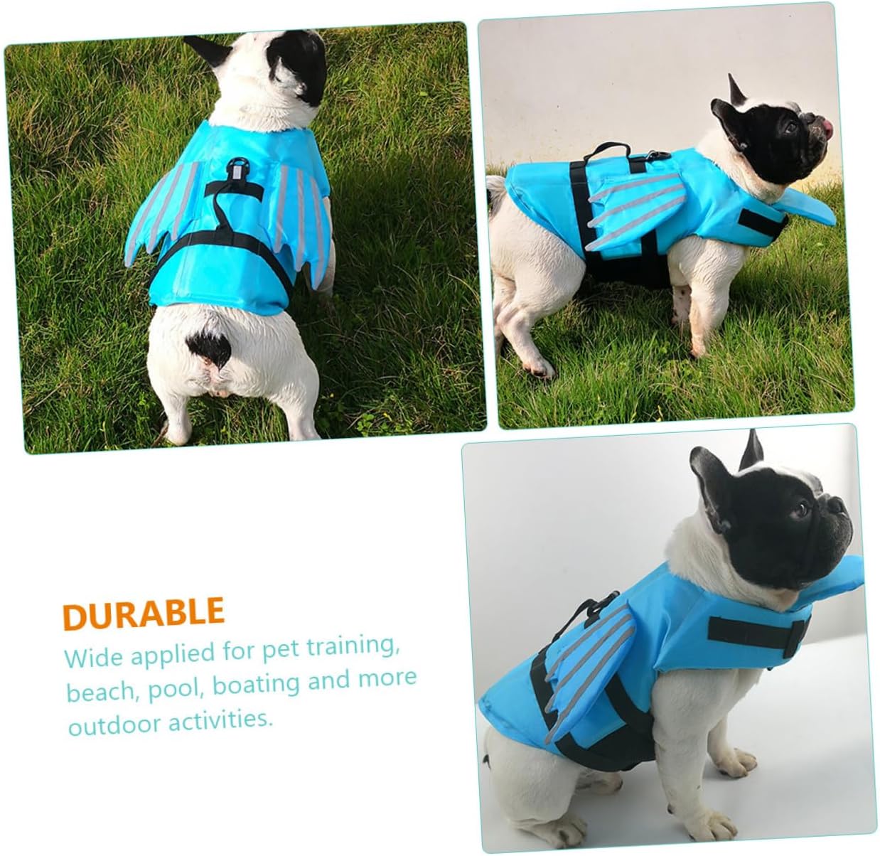 TEHAUX Dog Swimming Vest Lifejacket with Reflective Wings, Wear-Resistant Breathable Portable Preserver for Small Dogs, Blue S, Outdoor Water Safety Apparel