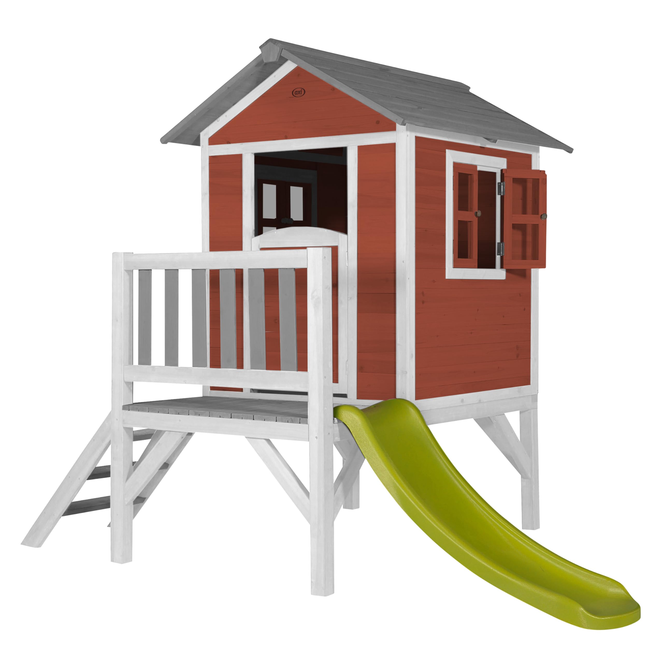 AXI Beach Lodge XL Casa Infantil de Madera FSC con Tobogan Verde | Casita de Juegos para ninos de Jardin/Exterior | Parque Infantil en Rojo. The Forest Stewardship Council