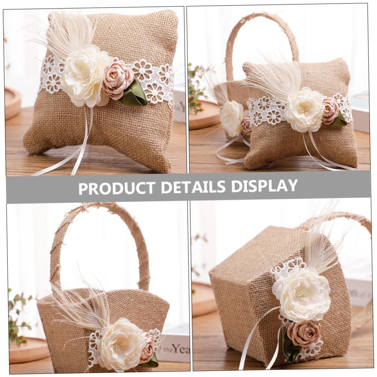 DECHOUS Hochzeitskorb aus Leinen mit Ringkissen Satz für Blumenmädchen zur Hochzeit Hautfreundlich mit Künstlichen Blumen Leichter Blumenkorb für Romantische Trauungszeremonie