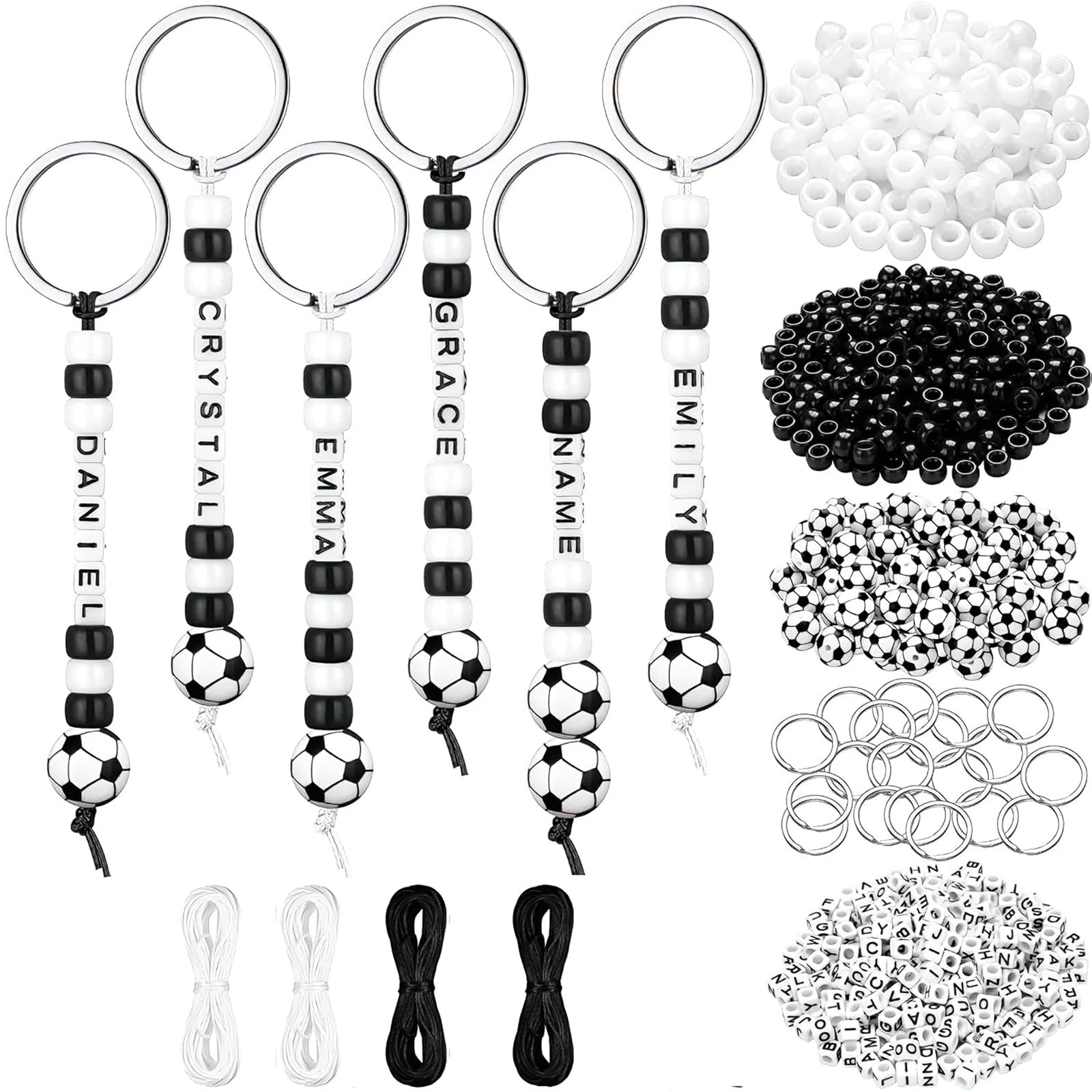 Terilamy 556 Piece Football Keyring Making Kit, DIY Keychain Making Set for Kids, Plastic Resin Beads with Letter Beads Coloured Beads Key Rings Cords for Backpack Charms Party Favours Non-Toxic