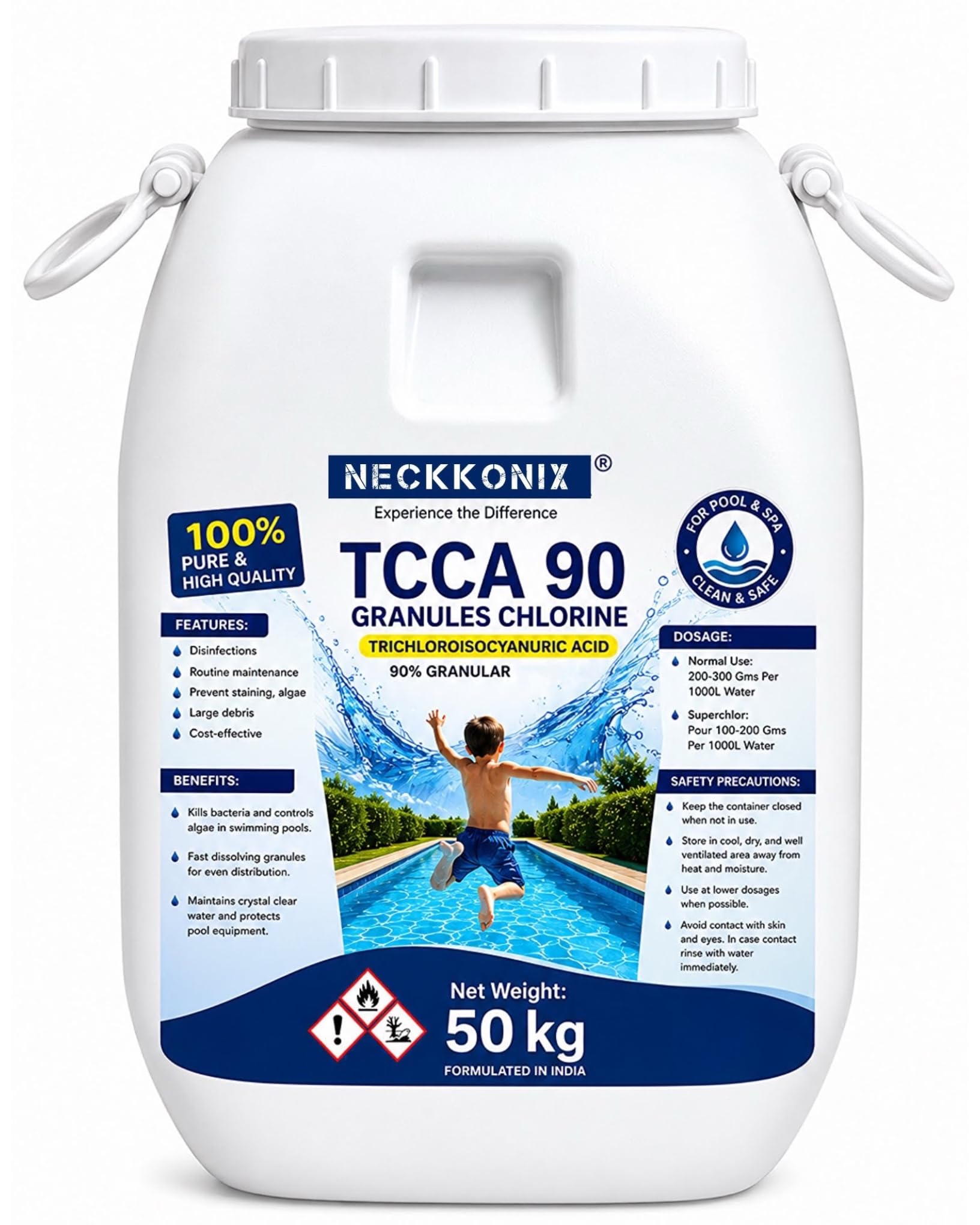 TCCA 90 Granules Chlorine for Swimming Pool 50 kg Drum Imported Pack-picture-28