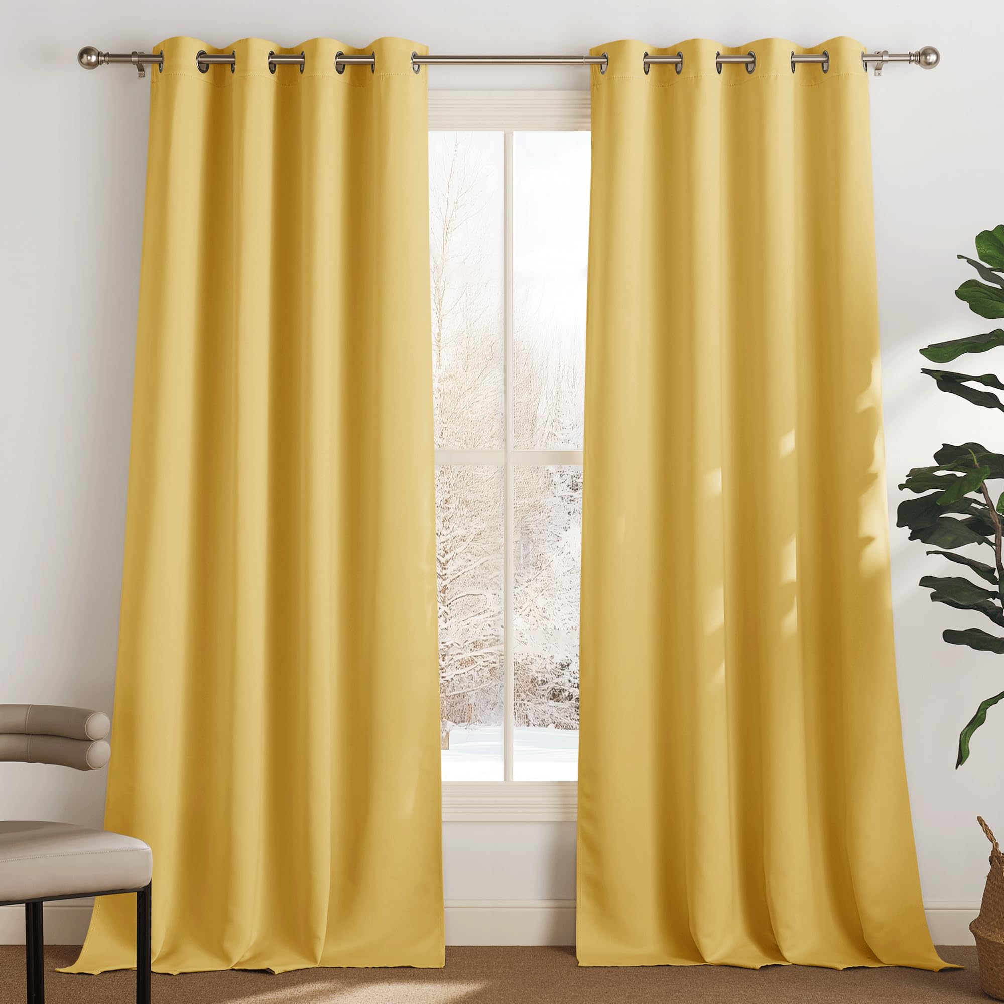 PONY DANCE Giallo Tende Soggiorno Moderne 2 Pezzi L 140 x A 240 cm Cameretta Bambini Tende Termiche Isolanti per Interni Curtains Oscuranti con Anelli per Salotto Eleganti