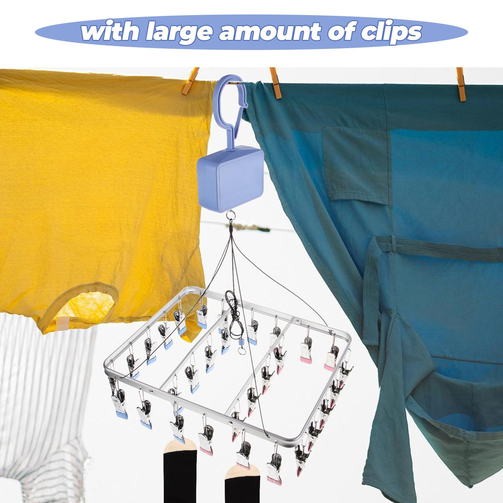 Socken Trockner mit Manueller Hebefunktion, Aluminiumlegierung, 30 Clips