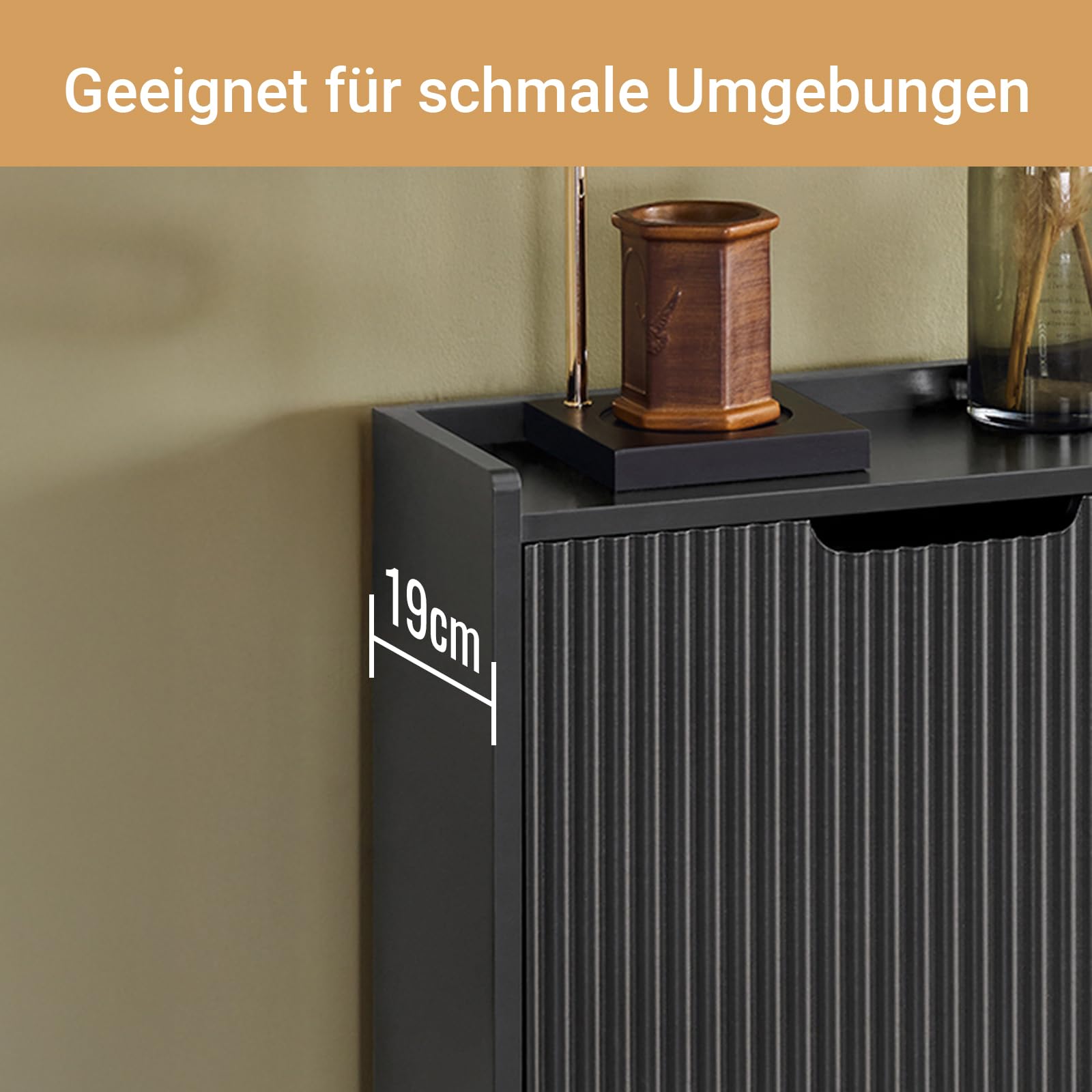 SoBuy Schuhschrank schmal mit 2 Klappen 50x90x19cm für Flur | Schuhkipper platzsparend, geschlossenes Schuhregal für Diele & Flur, Schwarz FSR177-SCH