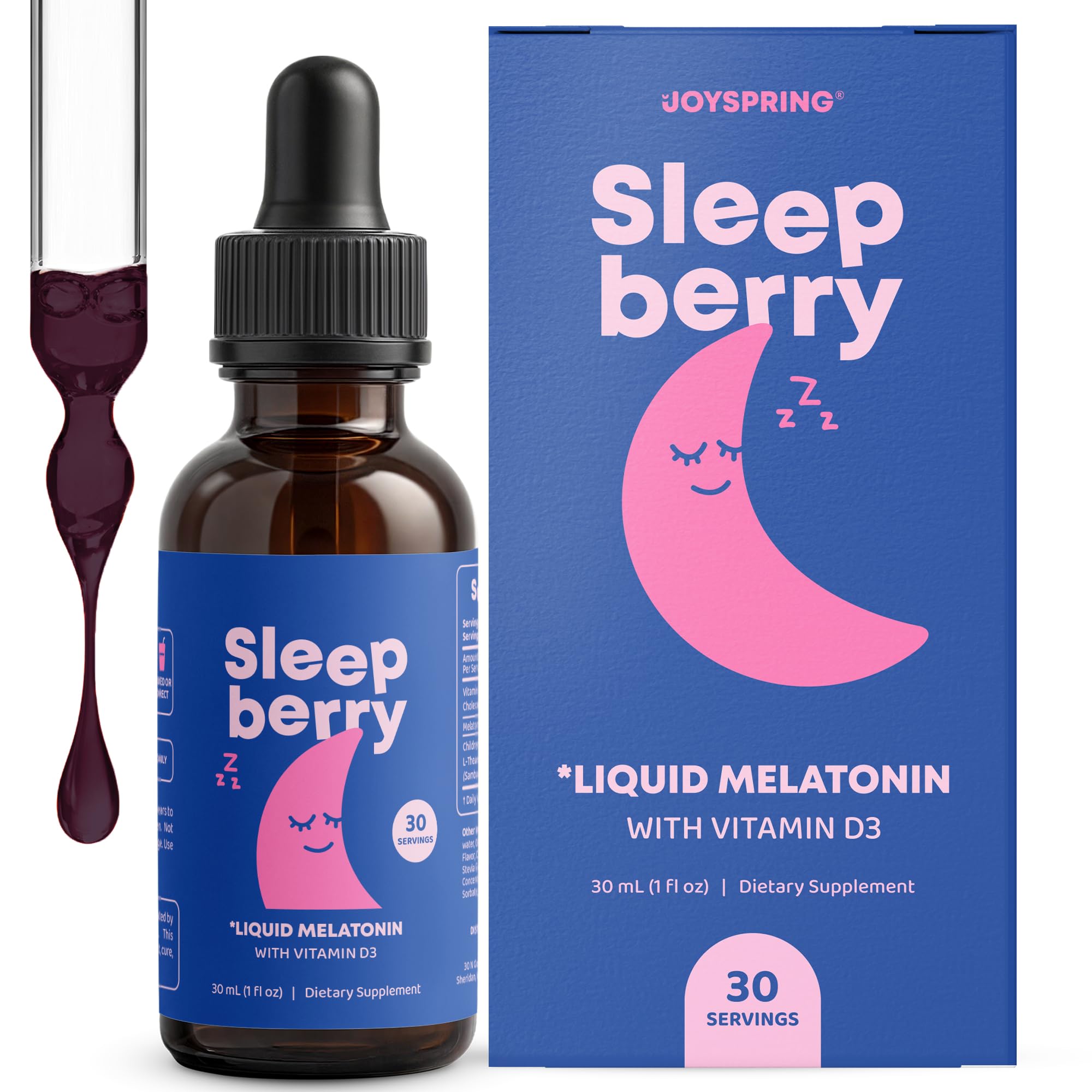 JoySpring Melatonin for Kids 3mg Liquid Drops, SleepBerry, 1 fl oz