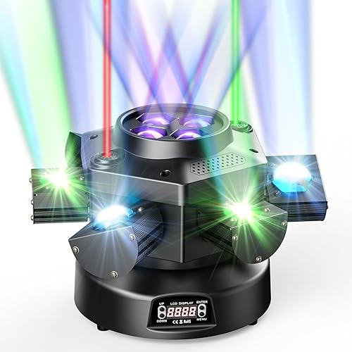 Luces de DJ de cabeza móvil, luz LED RGBW de 150 W con efectos de iluminación mixtos, luces de fiesta de 6 brazos compatibles con DMX-512 y activado