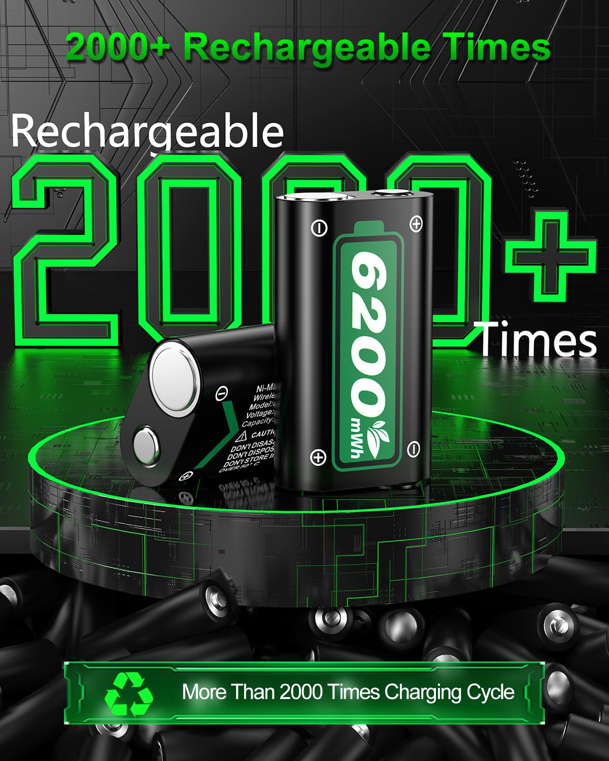 Batteria 6200mWh per Xbox One/Xbox Series X|S, 2 x 6200mWh 2.5H Stazione di Ricarica Rapida per Xbox Series X|S/Xbox One/S/X/Elite Controller