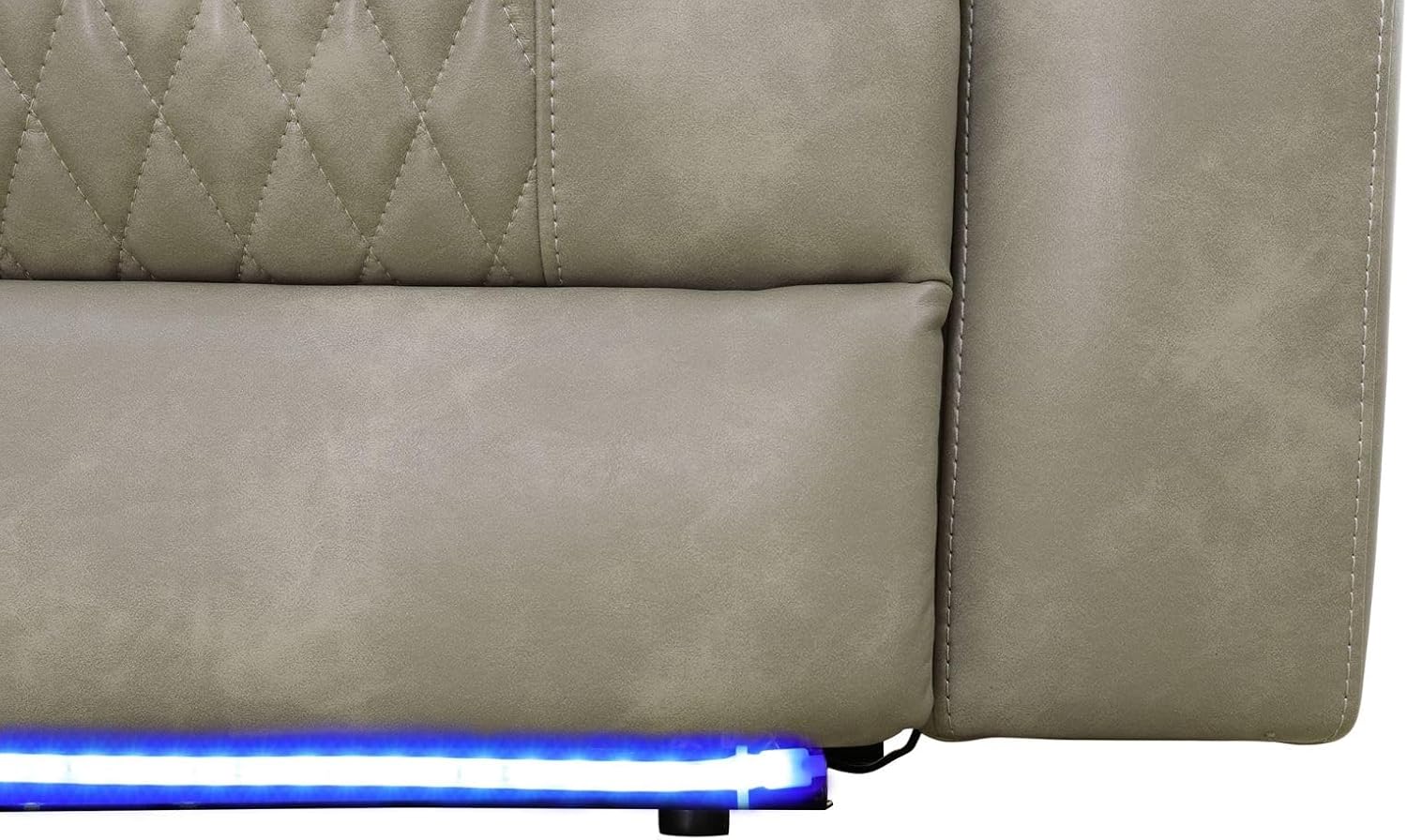 Recliner Sofa 3-Piece Set Grey Breathing Leather Living Room LED Lighting USB Charging Cup-Holder