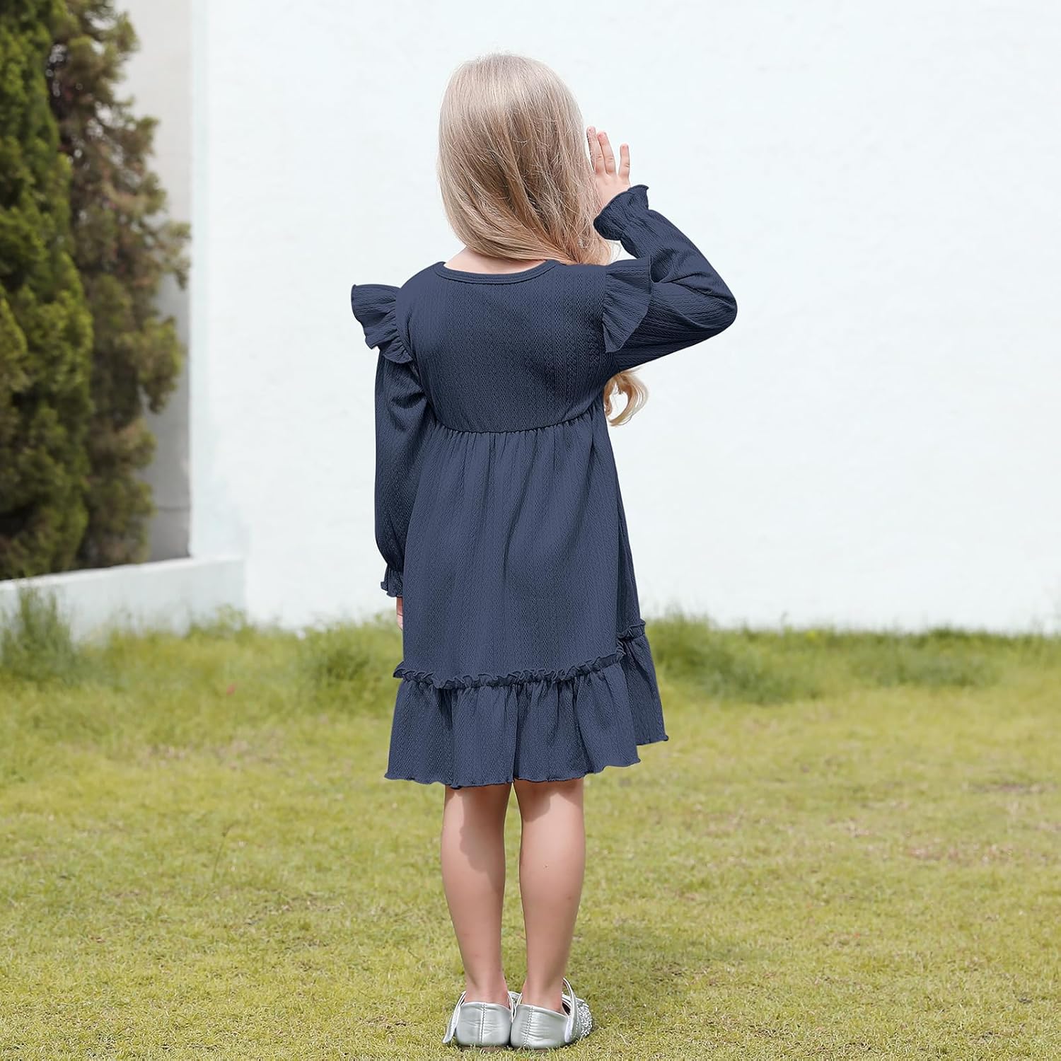 DREAM BUS Ruffle Long Sleeve Baby Girls Sweater Dress Holiday and Party Textured Toddler Fall Dress for 18M-6 Years - Image 3