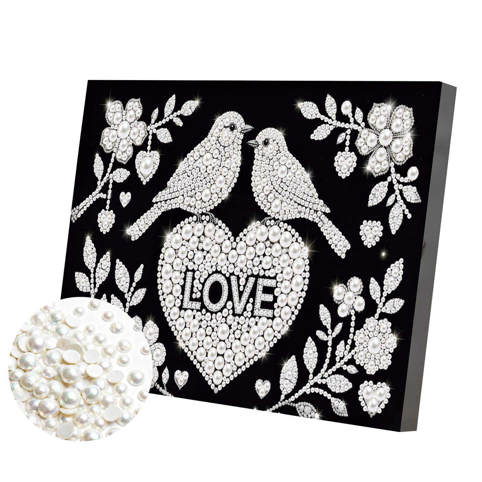 DIY Pearl Painting Kit with Wooden Frame, 3D Plastic Pearl Gemstone Ocean Art Craft for Adults Beginners, Diamond Art Kits for Adults, Home Wall Decor Ready Gift for Women 7.8X11.8inch(Birds)
