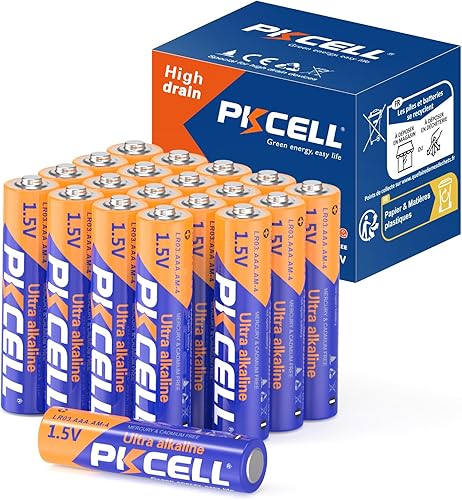 PKCELL AAA LR03 Baterías alcalinas AAA de 1.5 V, paquete de 20 pilas triple A para teclados, relojes, juguetes, controles remotos (10 años de vida