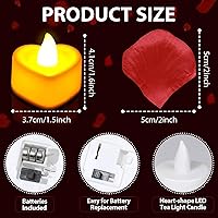Vista 4 de Rose Petals and Candles Set for Romantic Decoration, 3000 Pcs Red Rose Petals and 36 Pcs Heart Candle Lights for Special Night, Wedding