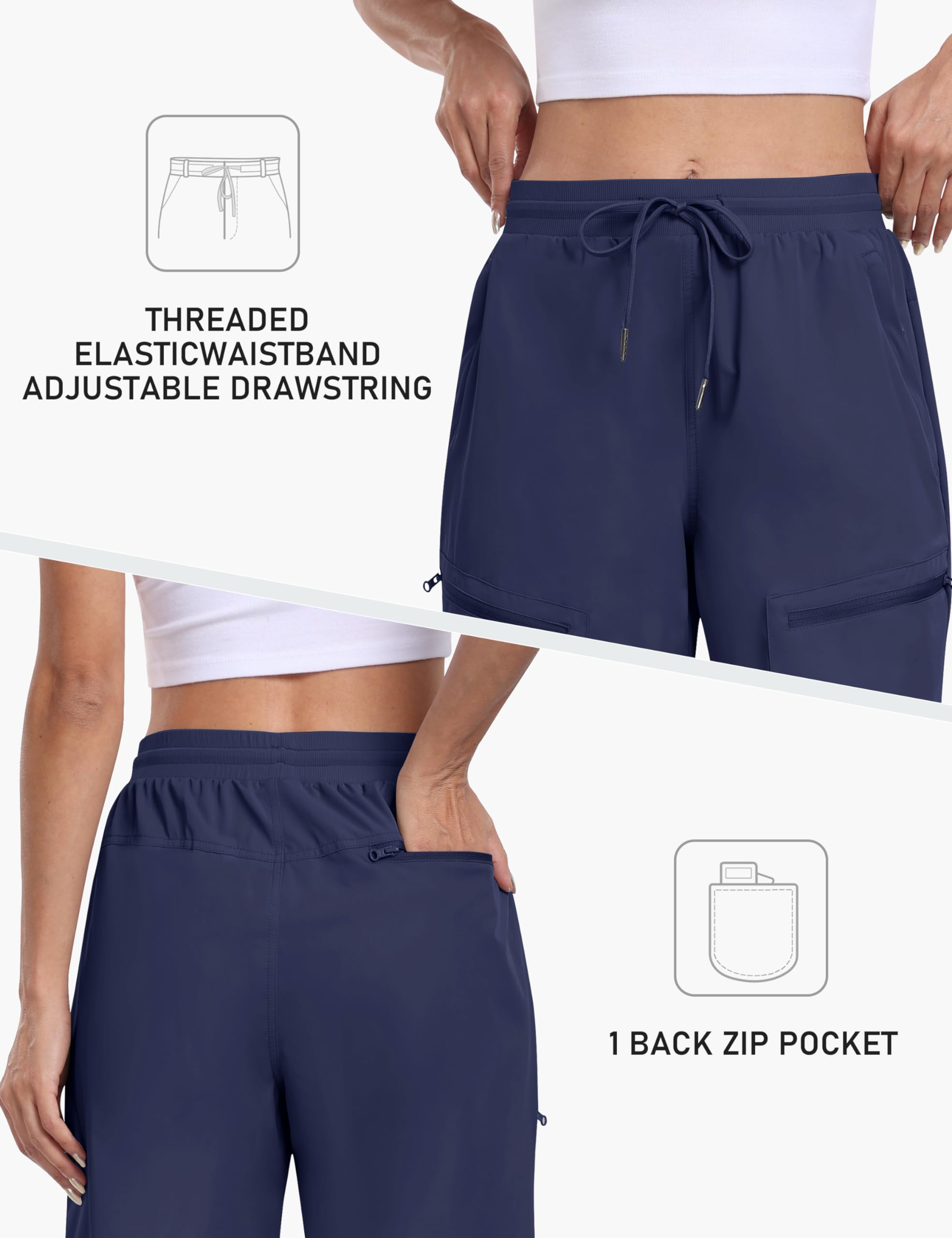 MoFiz Pantalones Cortos Cargo Mujer Ligero Shorts de Senderismo Trekking Impermeable de Secado Rápido Verano Bermuda con 5 Bolsillos de Cremallera