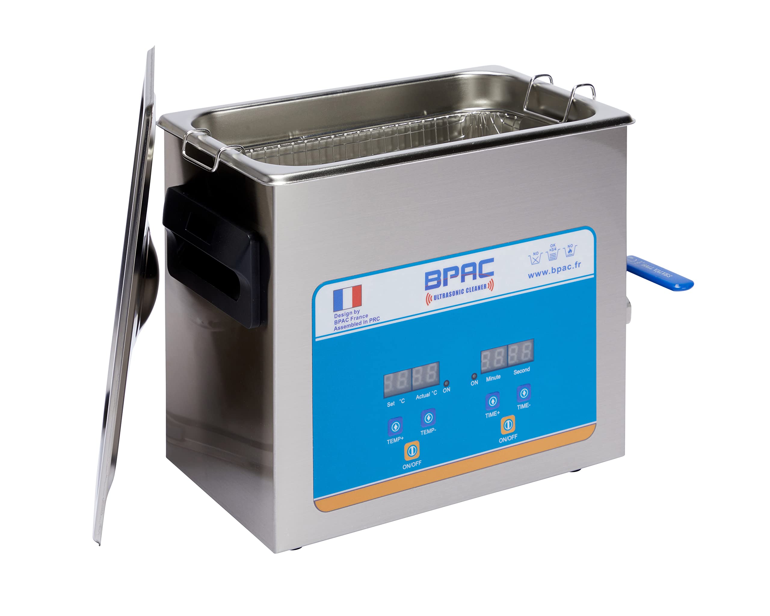 BPAC Pulitore ad ultrasuoni digitale con vasca da 3 litri e valvola di scarico, pulitore ad ultrasuoni per gioielli, potenza 120 W, vassoio ad ultrasuoni per professionisti e privati
