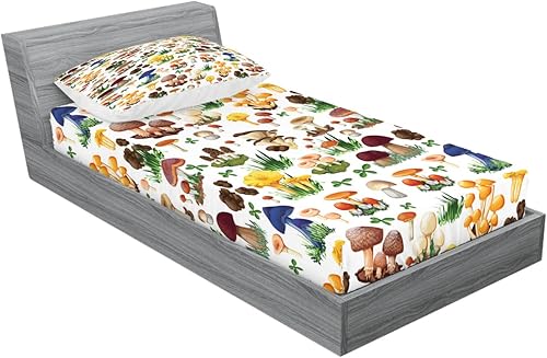 Miniatura 257 de Ambesonne - Juego de sábanas bajeras y fundas de almohada, diseño clásico botánico, plantas de jardín vintage, juego de 3 piezas con estampado