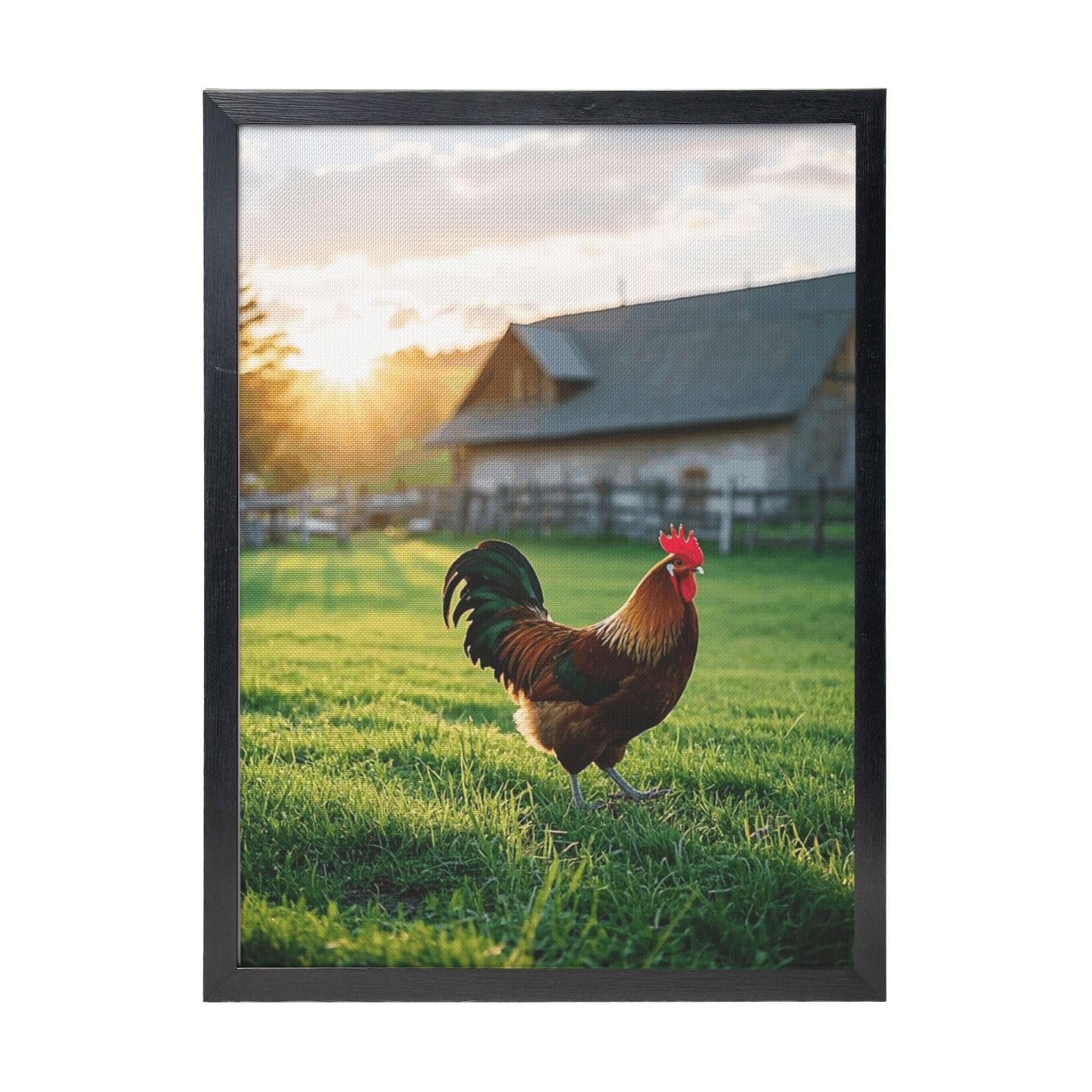 Framed Wall Art - Decorative Canvas Painting Old Fashioned Rooster Country Farm Pictures Poster Aesthetic Modern Prints Artwork for Bedroom Office Wall Decor Ready To Hang 12x16 in