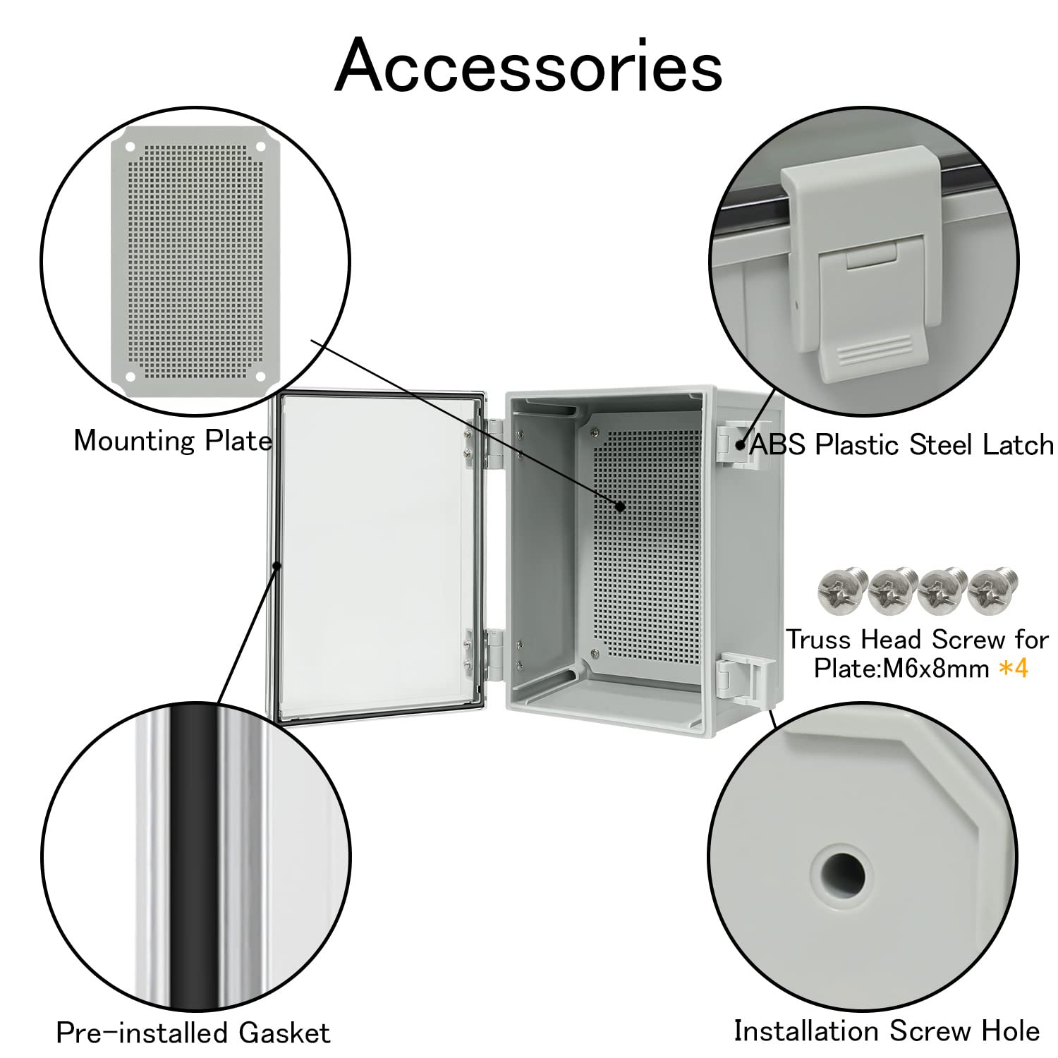 Junction Box IP65 Waterproof ABS Plastic Enclosure Hinged PC Clear Cover Electrical Project Box with Mounting Plate, Wall Brackets, Cable Glands 11.8" x 7.9" x 6.3"(300 * 200 * 160)