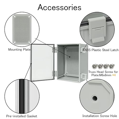 Vista 25 de Caja de conexiones IP65 impermeable de plástico ABS con bisagras, cubierta transparente de policarbonato, caja de proyectos eléctricos con placa