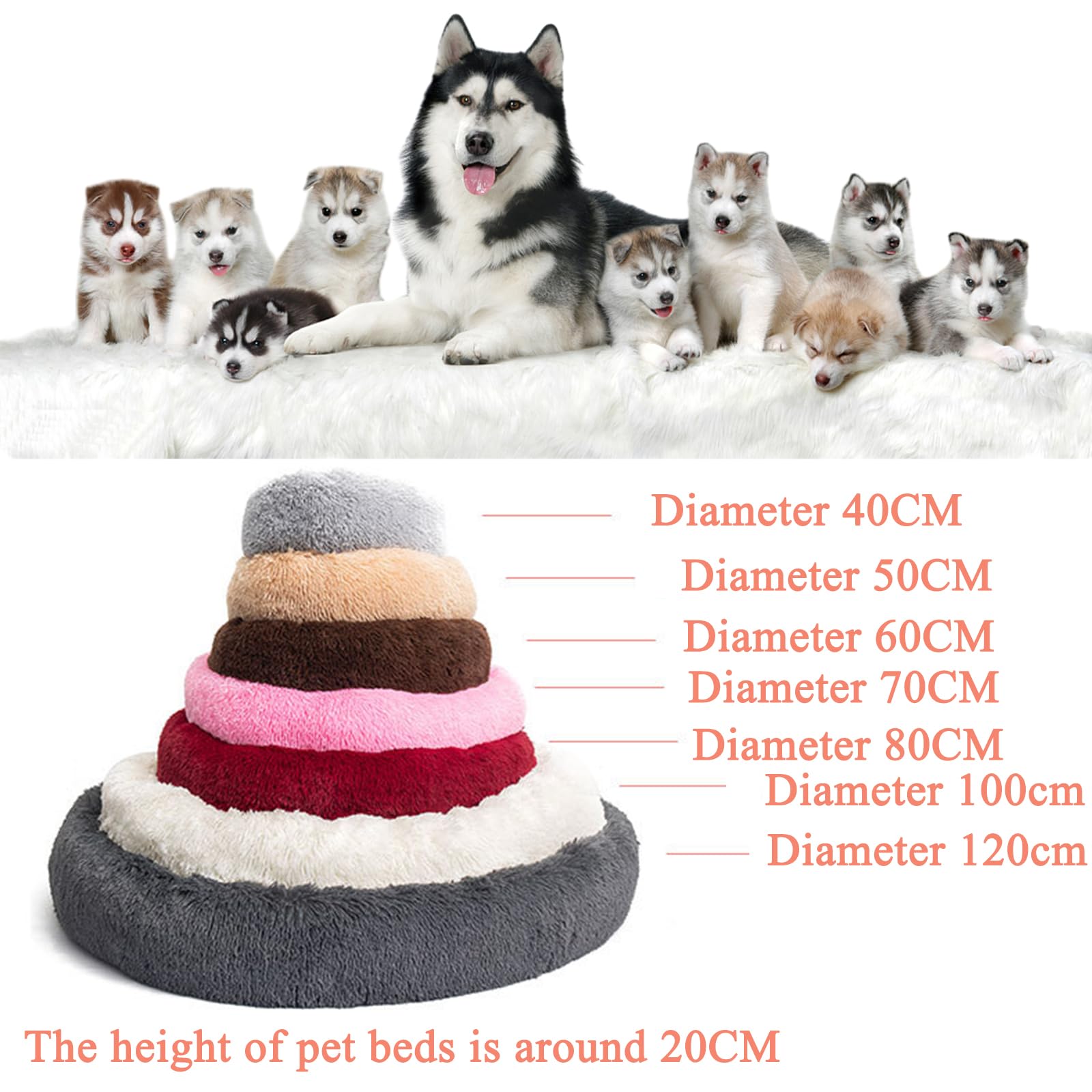 Rotondo Cuccia Cane Interno, Peluche Cuccia Gatto e Cane Ciambella Cuscino per Cani, Lavabile e Morbido Cuscino per Animale Domestico, per Perros y Gatos Grandes (120 cm,Borgogna)