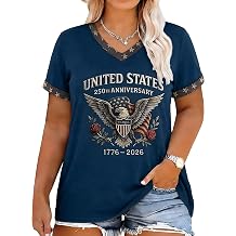 Plus Size 250 Anniversary USA Shirt 4th of July Outfits for Women America 250 Patriotic Eagle Graphic Tee V Neck Top