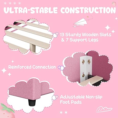 Miniatura 42 de HONEY JOY Marco de cama individual para niños, plataforma de cama individual de madera con cabecera y base de listones, no necesita somier, muebles