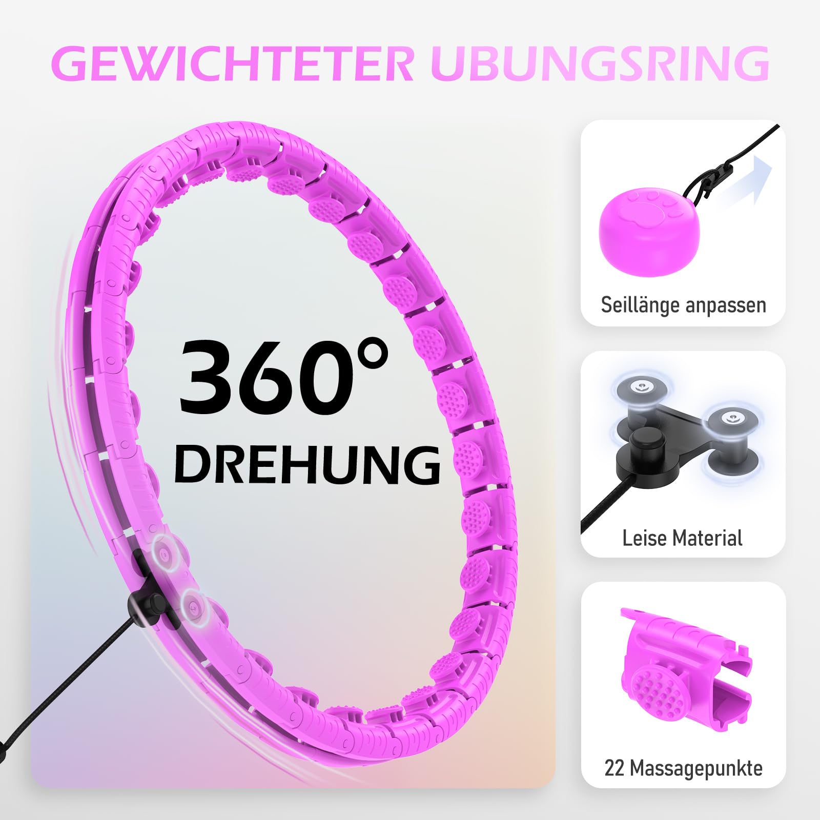 JLoibao Smart Hoop opona dla dorosłych z kulką obciążeniową, obwód 24 węzłów (77-132 cm), zdemontowana opona fitness, hula hub do odchudzania, dla dorosłych i początkujących
