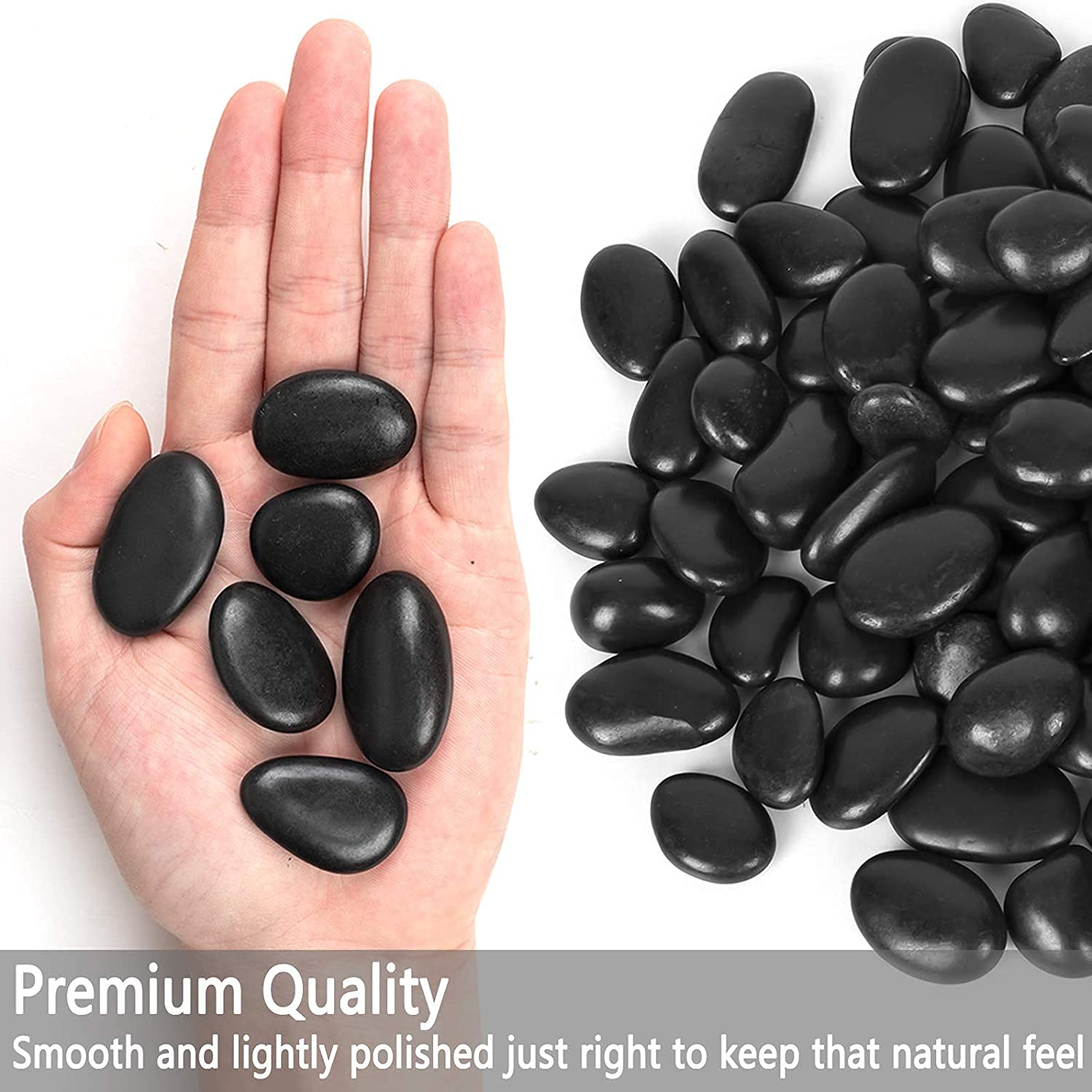 FAYMON FAYMON Black Decorative Pebbles – 950g Natural Polished River Rocks for Plants, Aquarium Gravel, Home Décor, Vase Fillers, Landscaping & Crafts (Black, 950g) 1