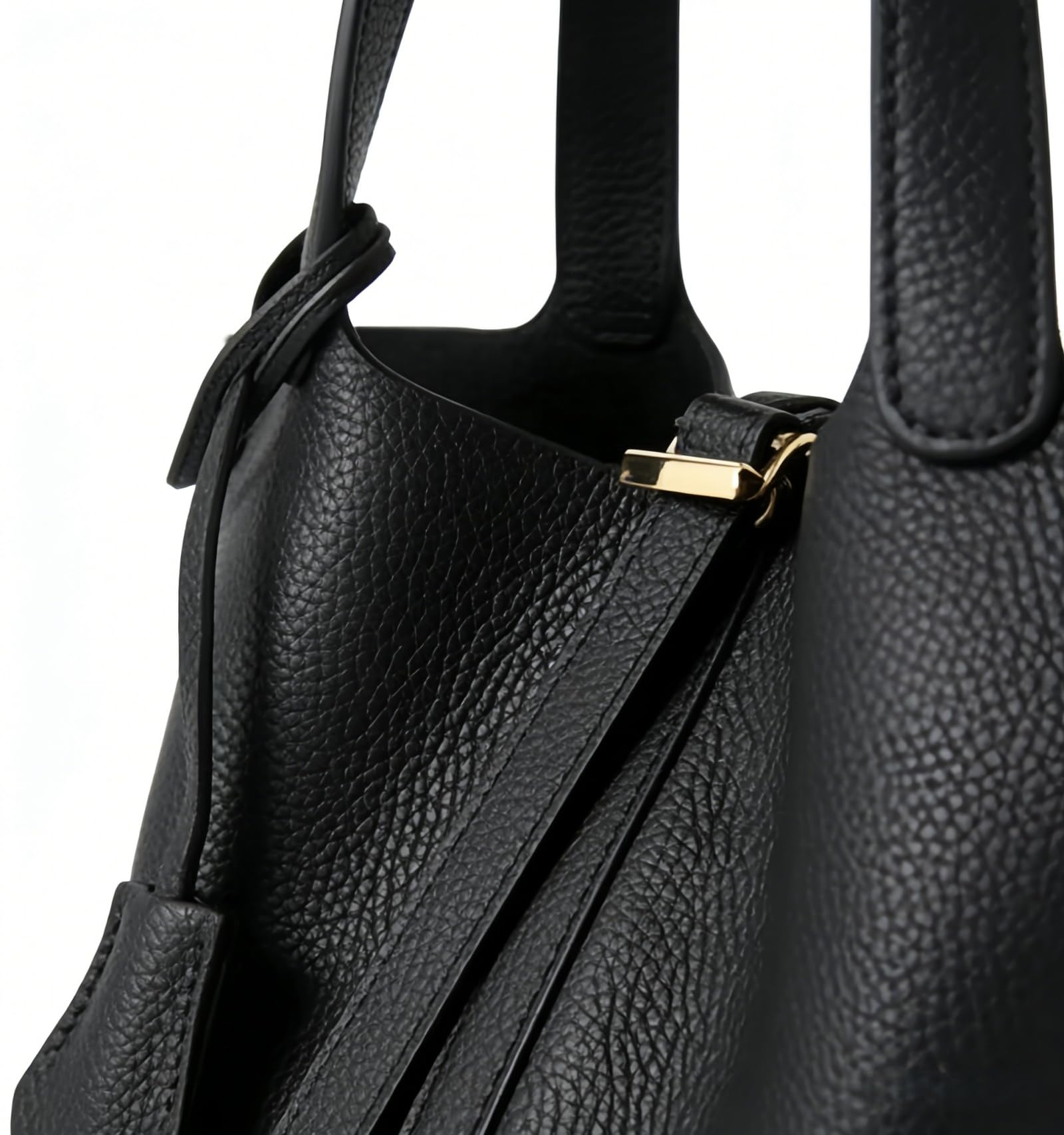 Bolso de piel auténtica para mujer: bolso de hombro con diseño de cerradura, versátil y asa superior, cesta de verduras de moda
