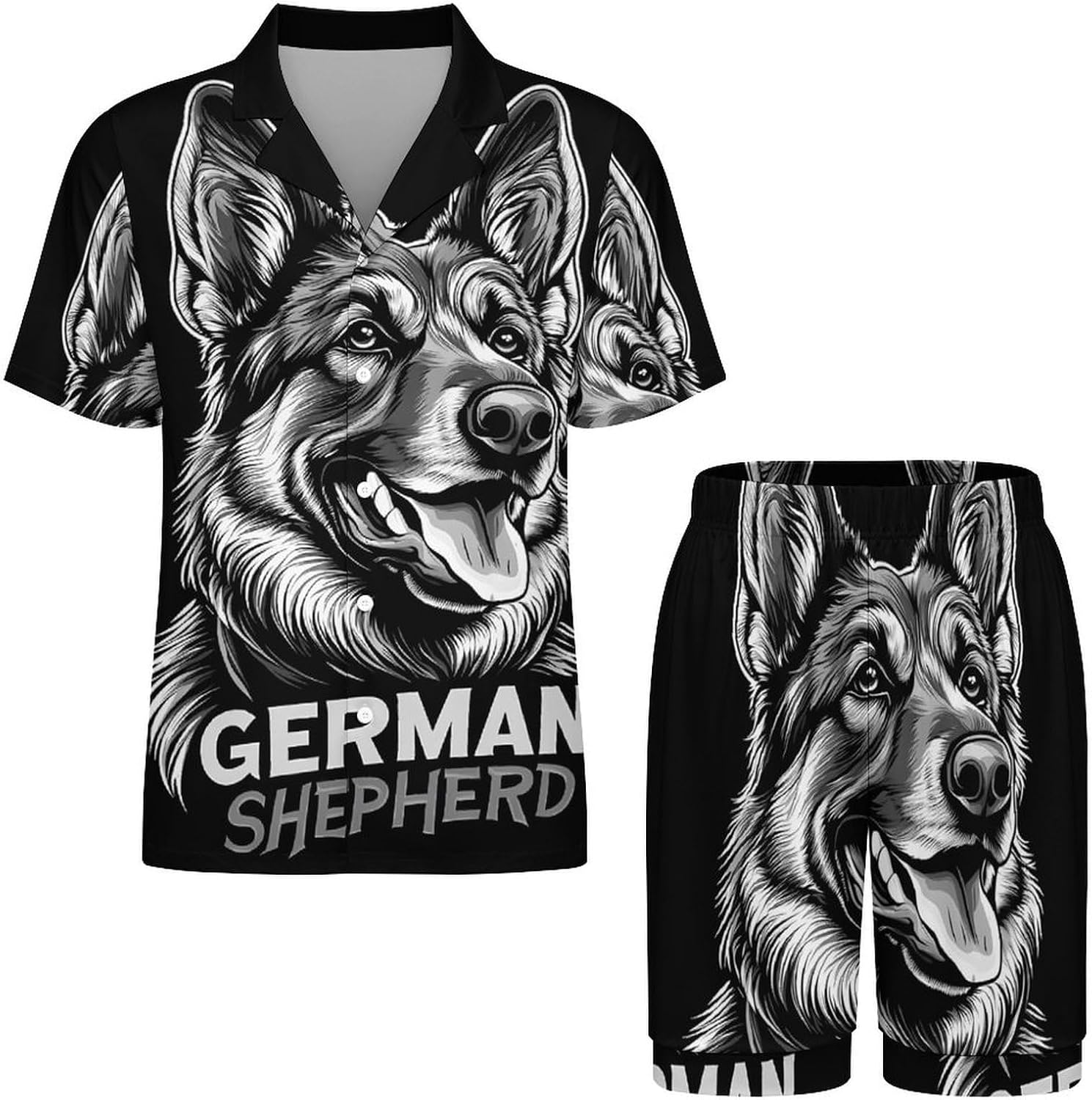 German Shepherd Dog Men's Short Sleeve Pajama Set Satin Silk Like Lounge Sleepwear