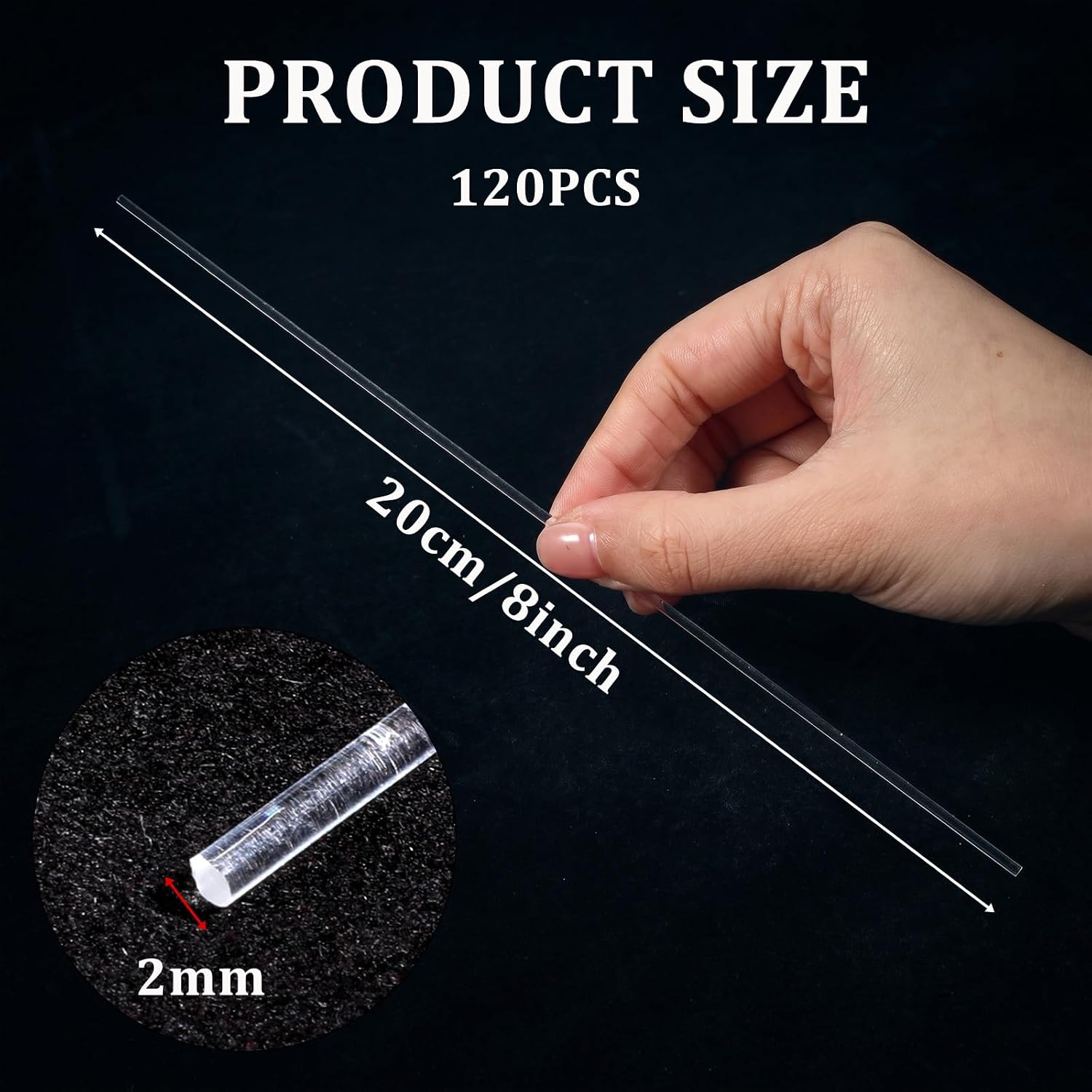 120 Pcs Cake Topper Sticks Acrylic Rods 8 Inch × 2 mm Clear Cake Dowels Round Plastic Strip for Cupcake CakePops Lollipop DIY Crafts