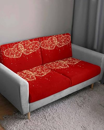 Miniatura 3 de Onekaccu Fundas de cojín doradas con diseño de amor brillante para sofá, fundas universales en forma de L, fundas elásticas para sofá rojo con