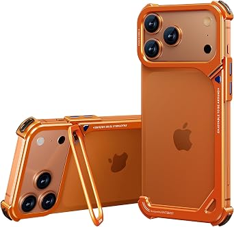 OATSBASF 9 Case for iPhone 17 Pro Max Bumper Case Metal, Aluminum Frame Slim Fit No Back Design, Compatible with MagSafe, Shockproof Protection, Minimalist Frameless Phone Case, Orange