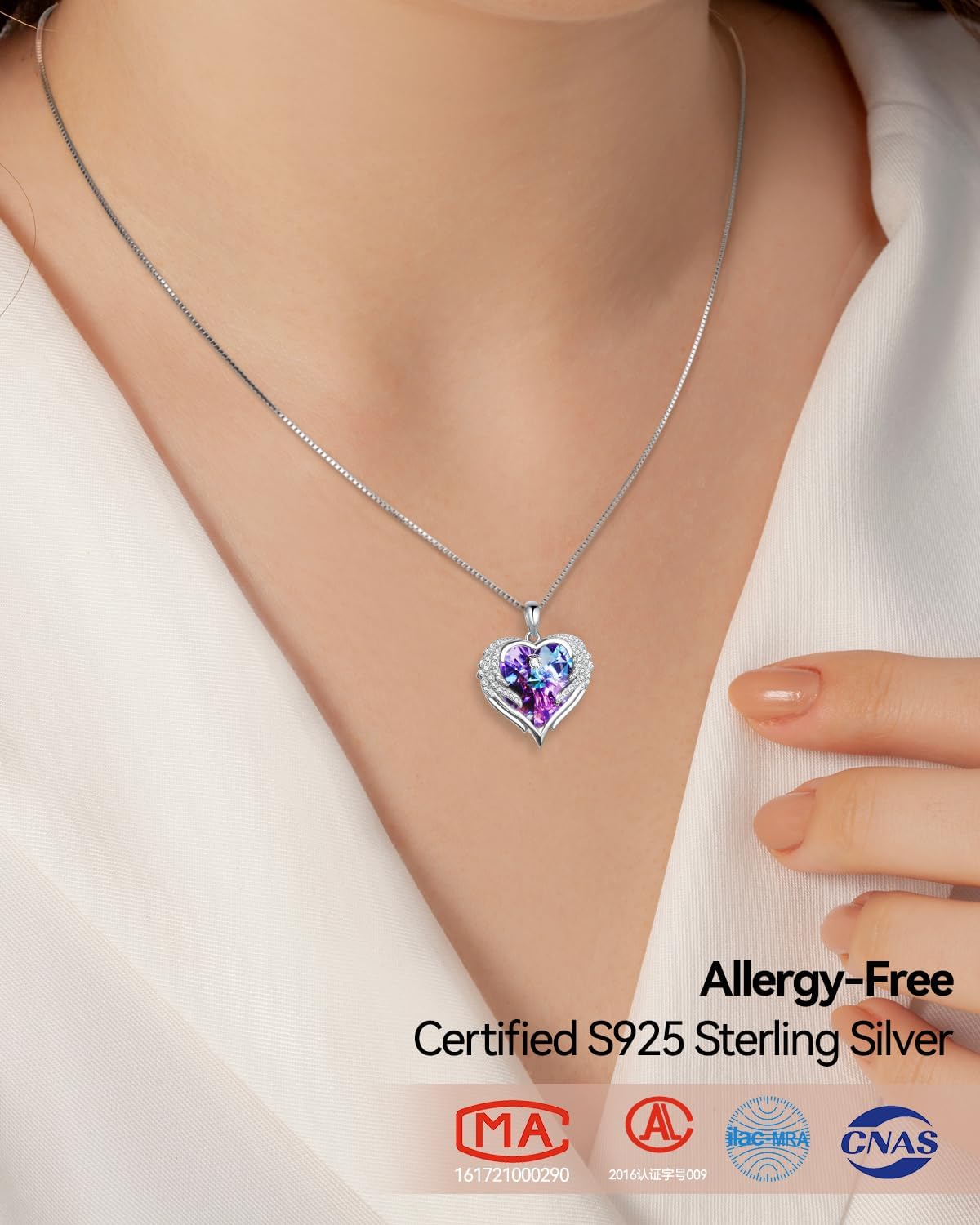 925 Silver Heart Necklace for Women, Dainty Heart Crystal Pendant Necklace with Box Packaging as Birthday Christmas Gift for Wife, Daughter, Girlfriend, Friends