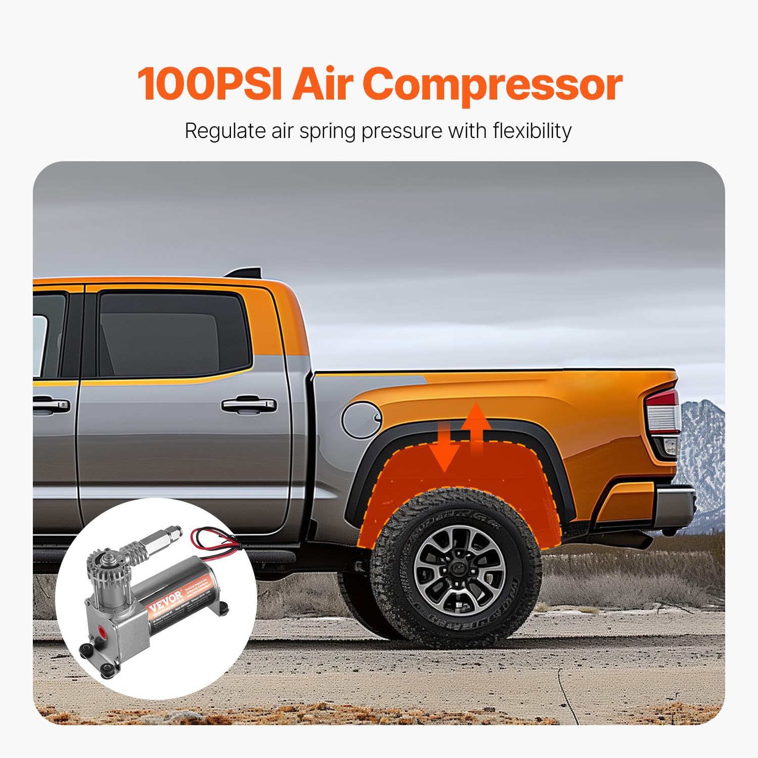 VEVOR Kit de Contrôleur d'Amortisseur Pneumatique, Compresseur de Suspension Pneumatique 12 V 100 PSI, avec Système à Chemin Unique, Manomètre et Conduite d'Air, pour Camions et Fourgonnettes