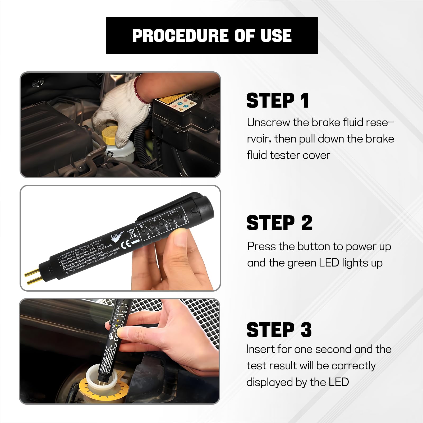 wuyaoyao Bolígrafo probador de líquido de frenos con 5 indicadores LED, DOT 3 DOT 4 DOT 5.1, bolígrafo probador de líquido de frenos, herramienta de diagnóstico de frenos automático para comprobar el