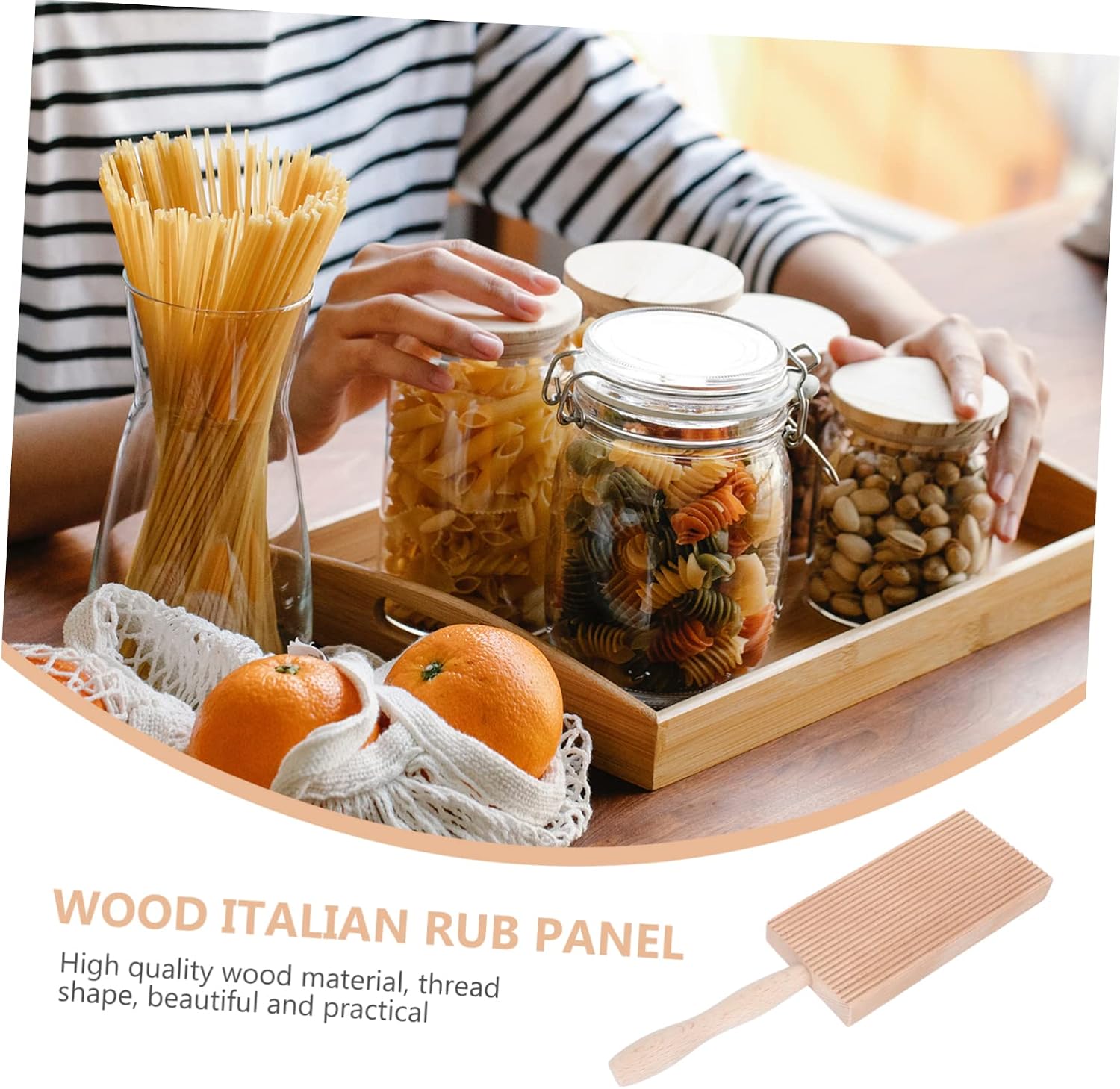 VOSAREA Wooden Pasta Board for Homemade Gnocchi Spaghetti Non-stick Surface Stripe Design Beechwood Kitchen Gadget for Making