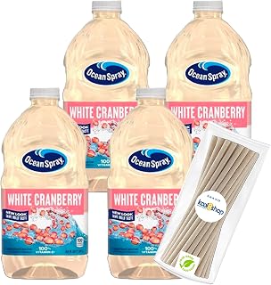 Juice White Cranberry Drink 64 fl oz Plastic Bottles 4 + 15 Sugarcane Compostable Biodegradable 7" Length Individual Wraped Straws by KOOL8SHOP Infinite Deals