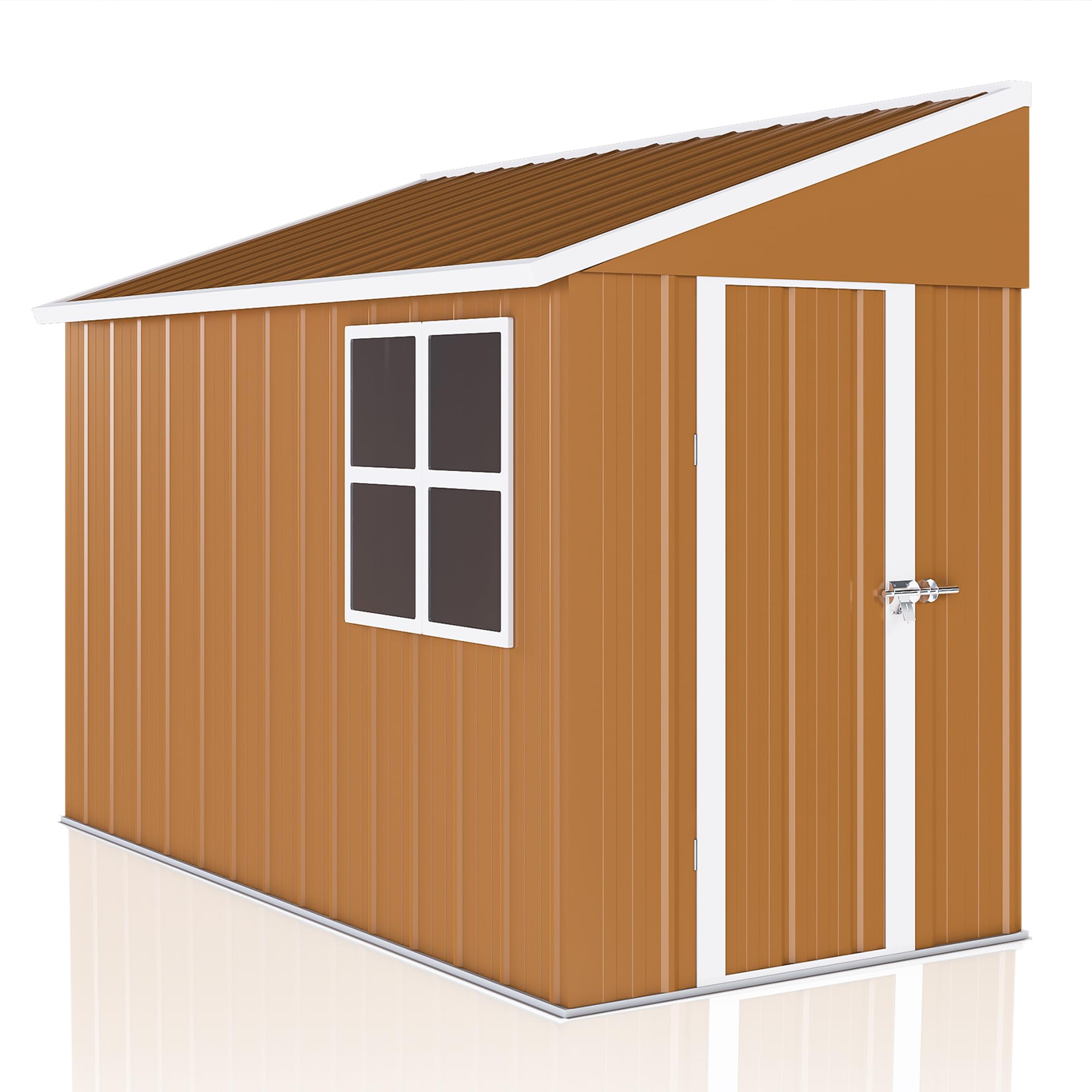 8 x 4 FT Outdoor Lean to Storage Shed, Metal Garden Tool Shed with Slooping Roof, Lockable Doors and Windows, All-Weather Weatherproof Blike shed for Garden, Patio, Lawn, Yellow