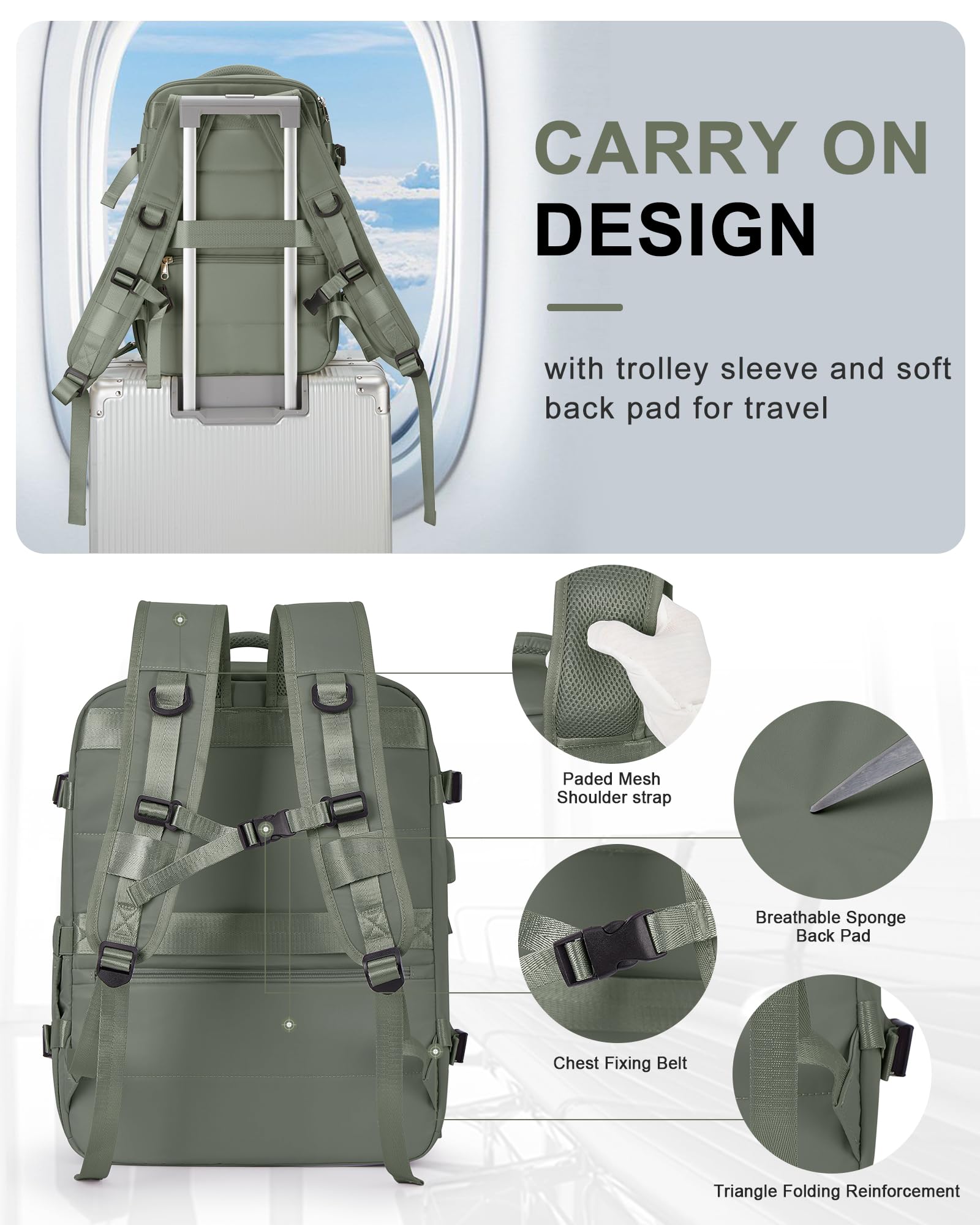 BJLFS Borse da Cabina per Ryanair 40×30×20 Zaino da Viaggio con Sottovuoto Bagaglio a Mano 40x20x25 Easyjet 45×36×20,Zaino Wizzair 40x30x20,Zaino Casual per laptop da 14 pollici per scuola
