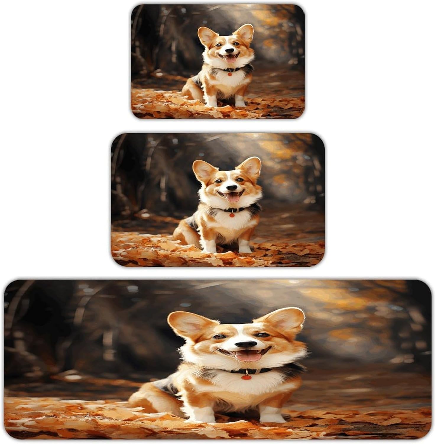 Corgi Dog Kitchen Rugs Set of 3 Non Slip Washable Kitchen Mats for Floor Soft Area Rug Kitchen Floor Mat Cushioned Anti Fatigue Mats Standing Sink Mat Decor Runner Rugs