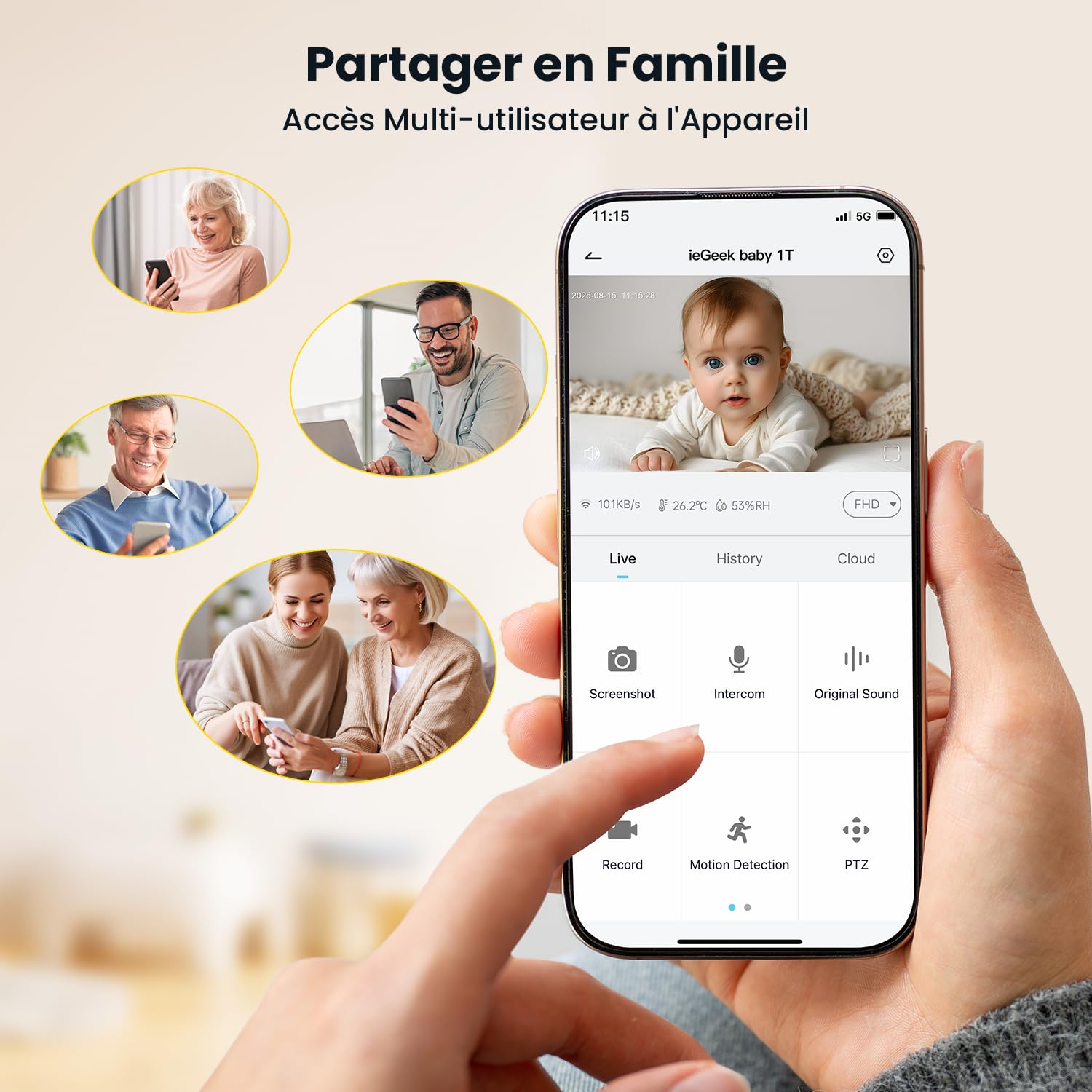 ieGeek Cámara Vigilancia Bebés 1080P con Pantalla 5", Baby Monitor con Vista 360° PTZ, Vigilabebés con App Móvil, Detección Movimiento y Llanto, Audio Bidireccional, Visión Nocturna