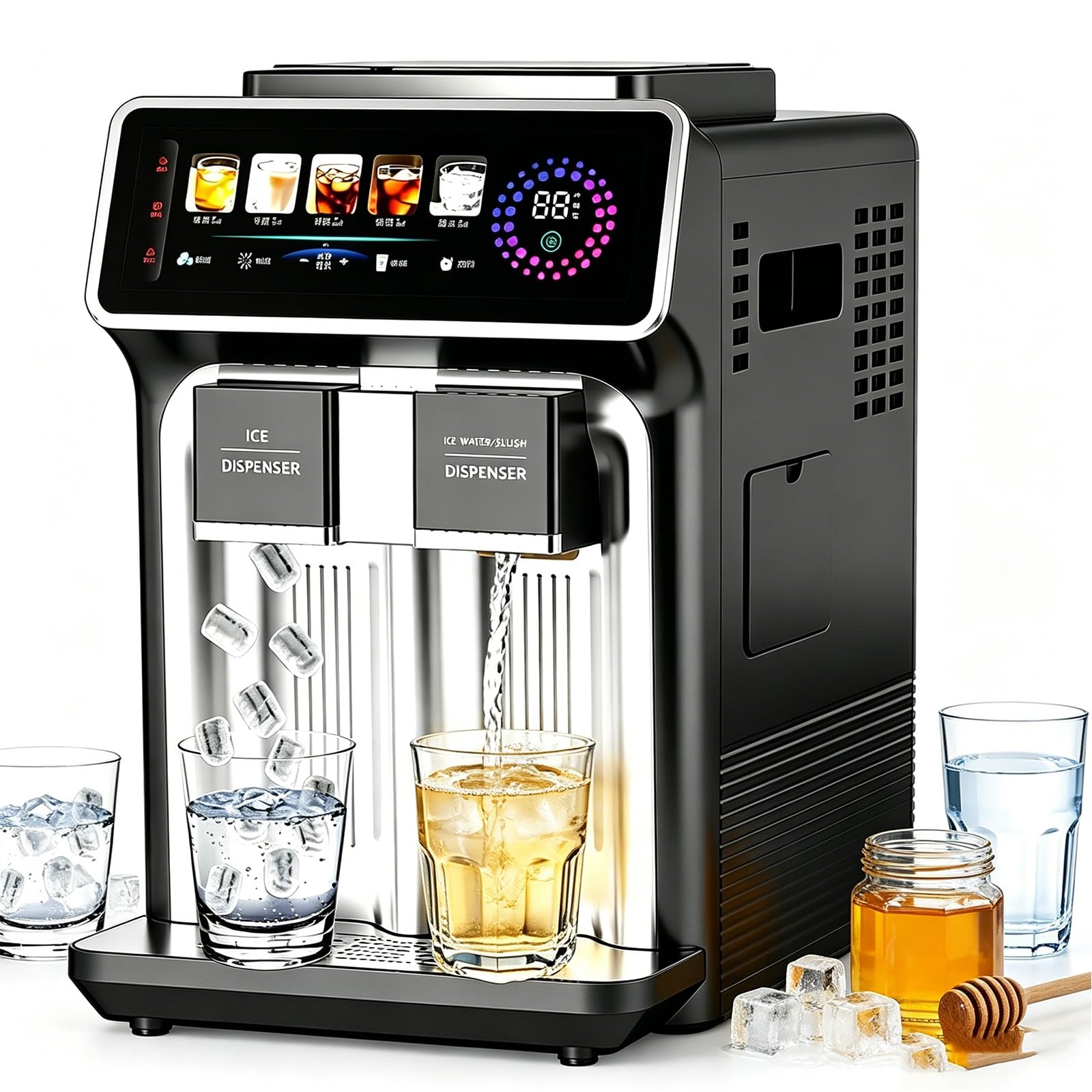 Portable Countertop Ice Maker, 120w 3-In-1 Ice Slush Cold Water Machine With Powerful Cooling Compressor For Rapid Ice Making, 15kg/24h Bullet Ice Machine For Small Commercial