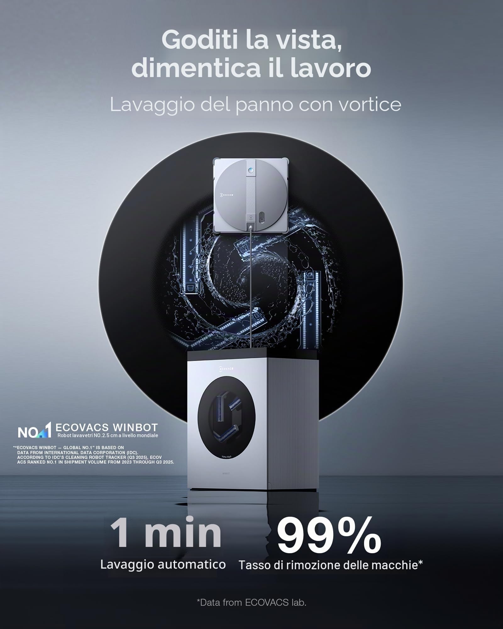 ECOVACS WINBOT W3 Omni Robot lavavetri con stazione di pulizia automatica e multifunzionale, navigazione intelligente Win-SLAM 5.0, pulizia intelligente con sistema a triplo spruzzo, protezione a 12