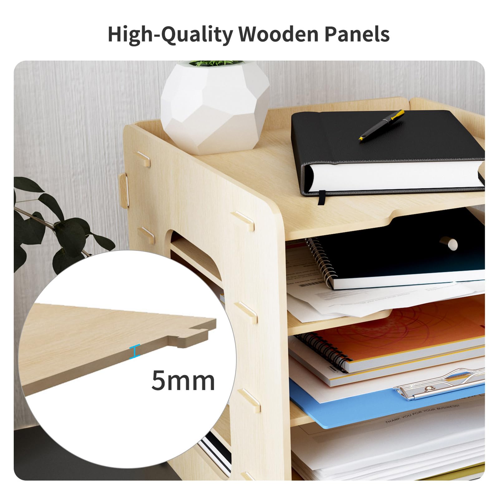 PUNCIA A4 Dokumentenablage 5 Ablagefächer aus Holz Briefablage Papierablage | Schreibtisch Datai Organizer Ablagesystem Aktenaufbewahrung Dokumentenhalter für Büro Arbeitszimmer Schule Office