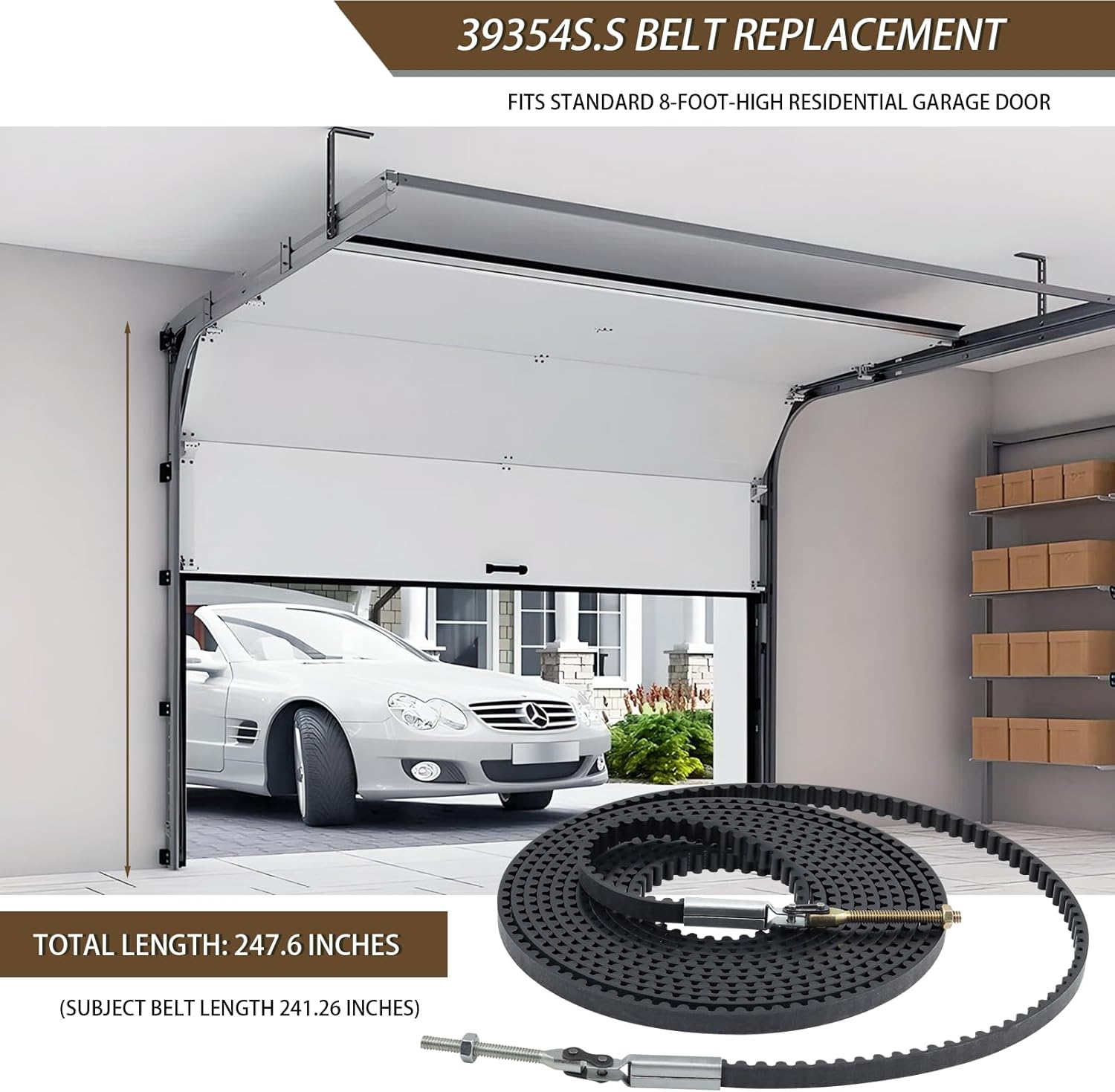 Drive Belt 39354S.S for 8FT Garage Door, 247.6'' Genie Replacement Belt Compatible with Genie Model 3053-tkv, 3055-tkv, 2055-tkv, 7155, 1055, 1155, SilentMax 750, SilentMax 550 Garage Door Opener