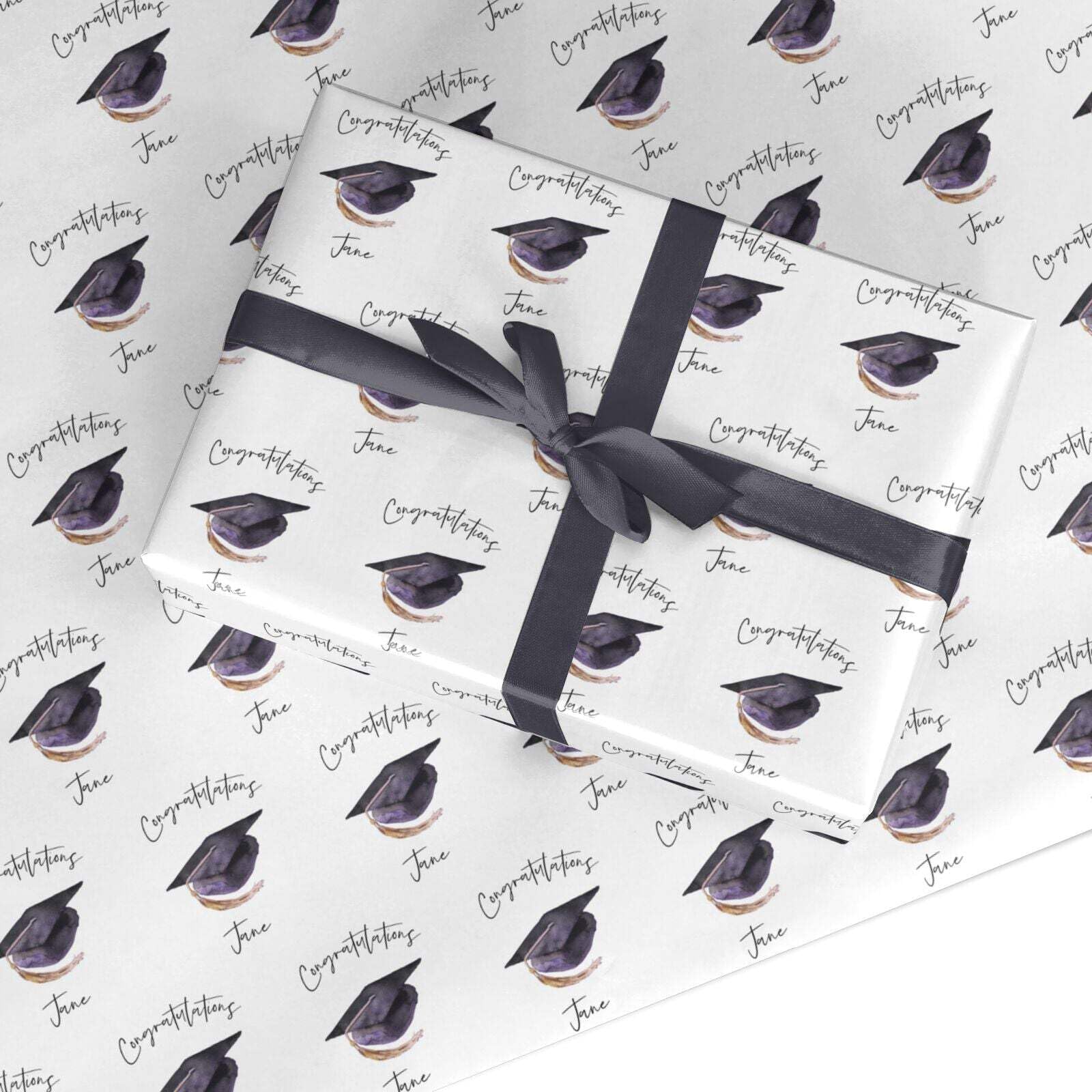 Personalised Graduation Wrapping Paper Custom Gift Wrap - Congratulations Graduate Grad - For Him Her Womens Mens University Uni | Mortar Board Hat Design - Small Roll (50cm x 2.2m)