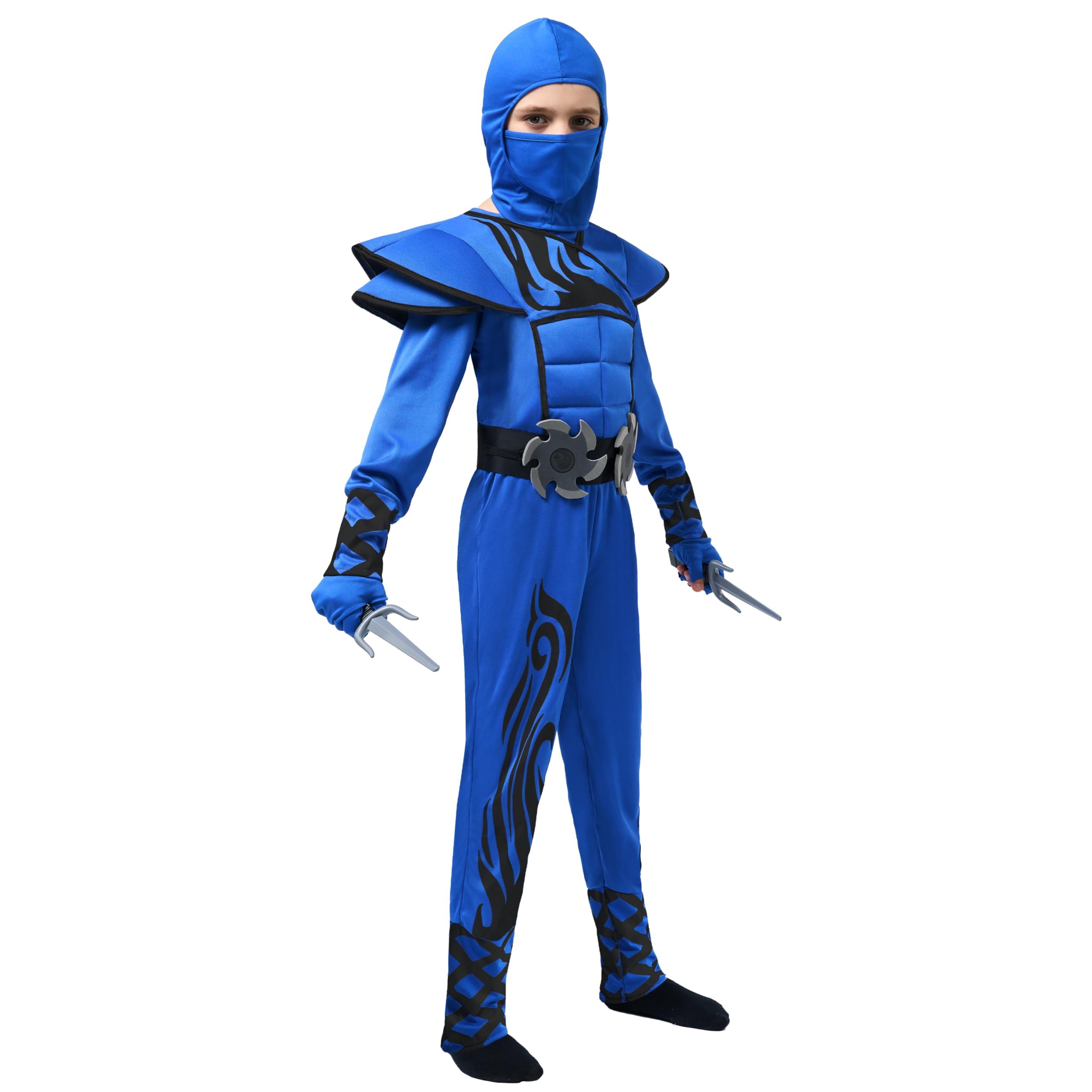 Spooktacular Creations Markantes Blaues Ninja Kostüm für Kinder, Stealth Kostüm, Halloween, Kinder, Kung Fu Outfit, Weihnachten, Karneval