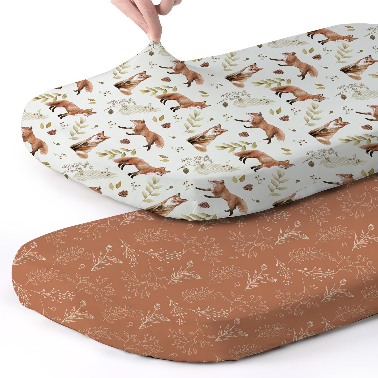 Stretch Fitted Bassinet Sheet Set BROLEX 2 Pack Cradle Sheets for Bassinet Pad/Mattress,Unisex Boys Girls,Ultra Soft,Fox Foliage