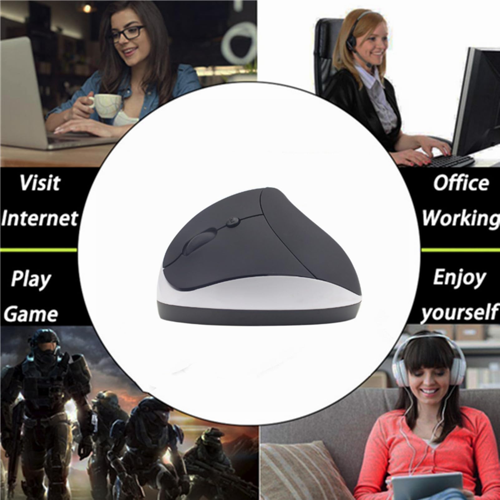 Mouse per mancini, mouse ergonomico verticale ricaricabile 2.4G wireless con ricevitore USB, 6 pulsanti 3 DPI regolabili 800/1200/1600 per computer portatile PC desktop appositamente per
