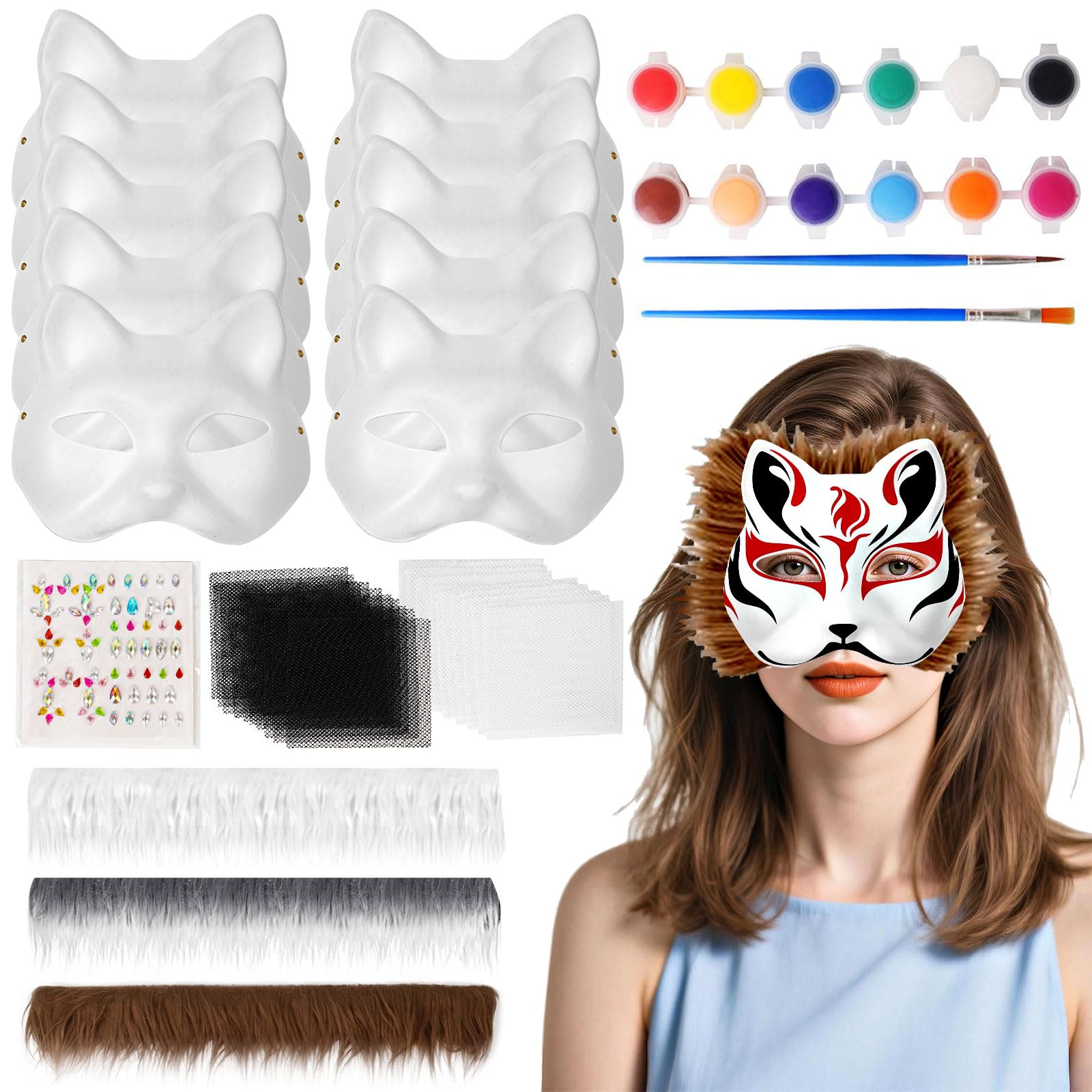 Kit 10 Masques Therian En Papier à Peindre DIY - Fourrure Fausse Incluse | Pour Déguisements, Fêtes, Cosplay - 5